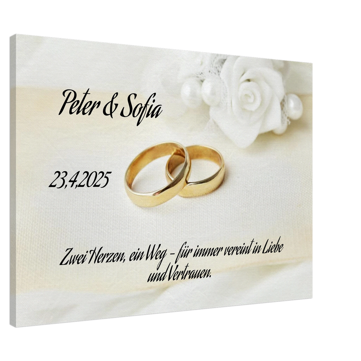 Romantische Dekoration mit emotionaler Tiefe. Personalisiertes Geschenk zur Hochzeit – Kunstdruck auf Leinwand für Ihr Zuhause: ideal als persönliches Geschenk. Ideal für frisch Vermählte und verliebte Paare.