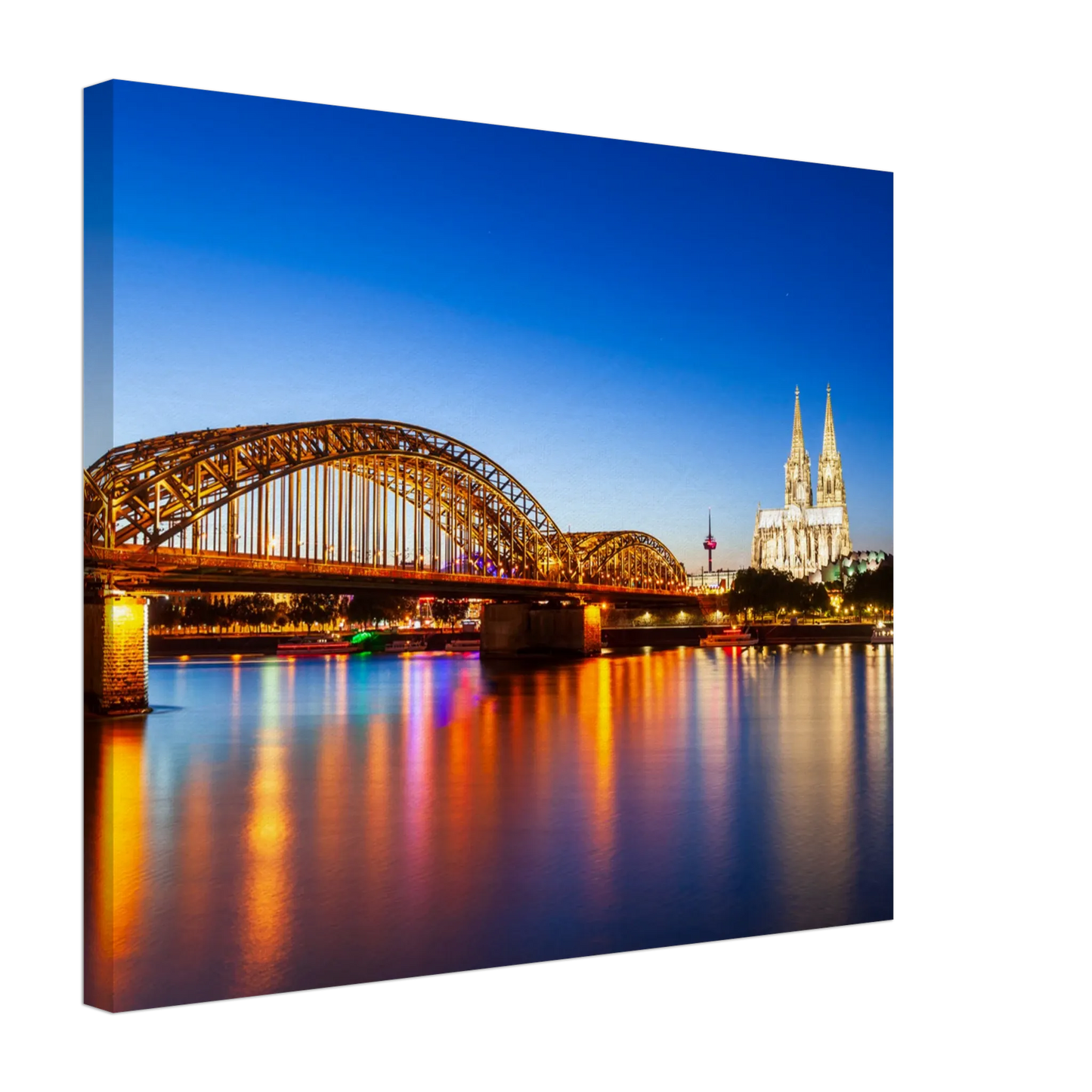 Stimmungsvolle Wandkunst für stilvolle Räume. Köln bei Nacht – Hochwertiger Leinwanddruck für Wohnzimmer & Büro: für stilvolle Raumgestaltung. Schlicht, elegant und wirkungsvoll.
