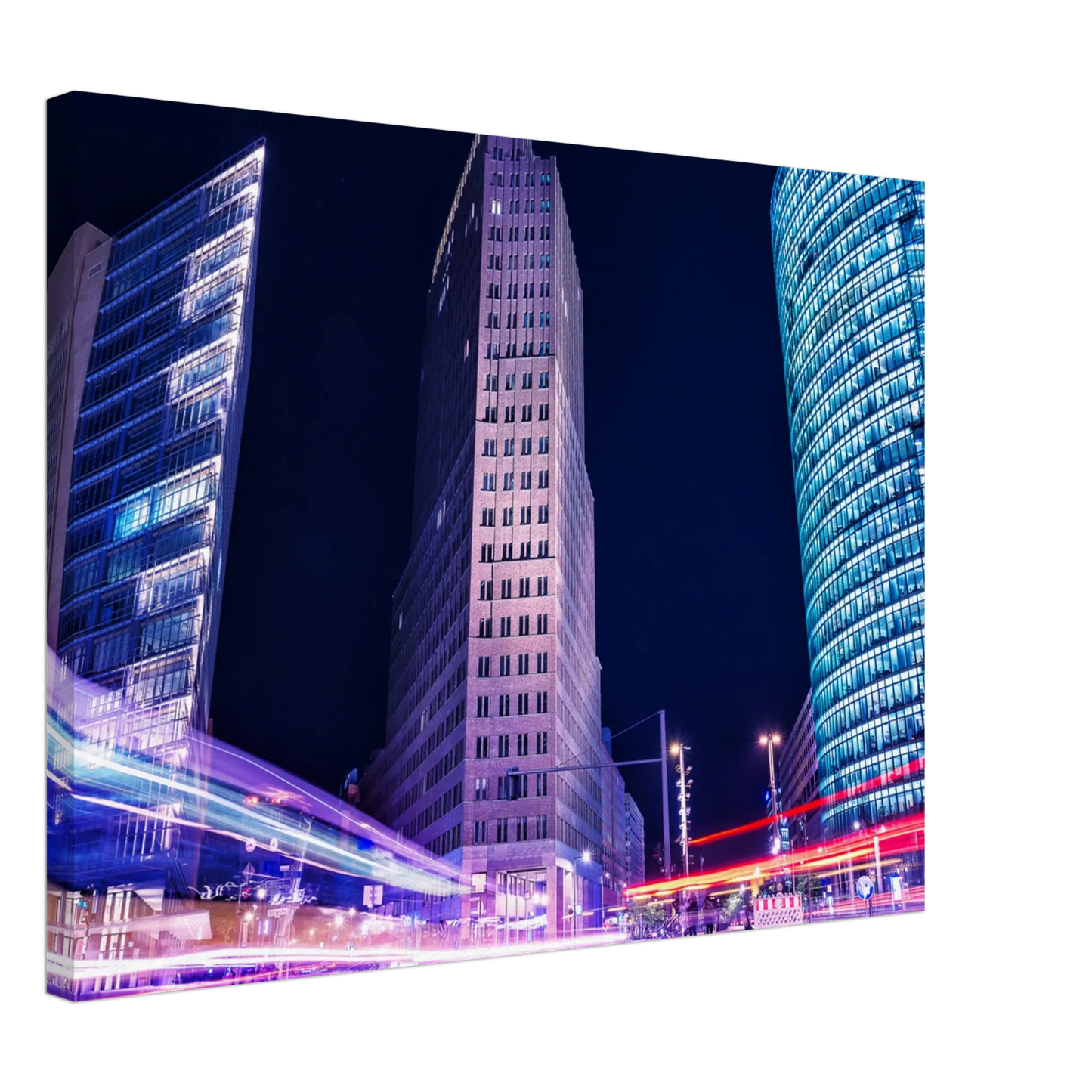 Stimmungsvolle Wandkunst für stilvolle Räume. Berlin bei Nacht Canvas Art Print – Premium Textured Wandbild: für stilvolle Raumgestaltung. Schlicht, elegant und wirkungsvoll.