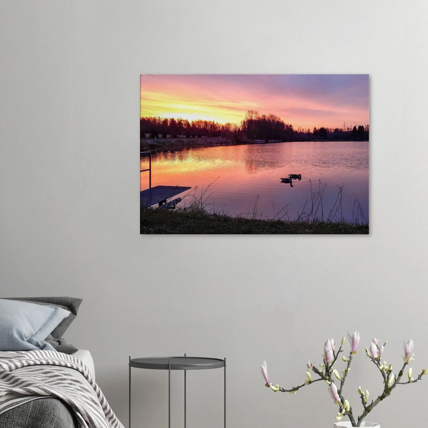 Stimmungsvolle Wandkunst für stilvolle Räume. Kunstdruck Elkenrother Weiher bei Sonnenaufgang - Leinwand 70x100 cm (28x40"): zeitlos und harmonisch. Eine besondere Bereicherung für jeden Raum.