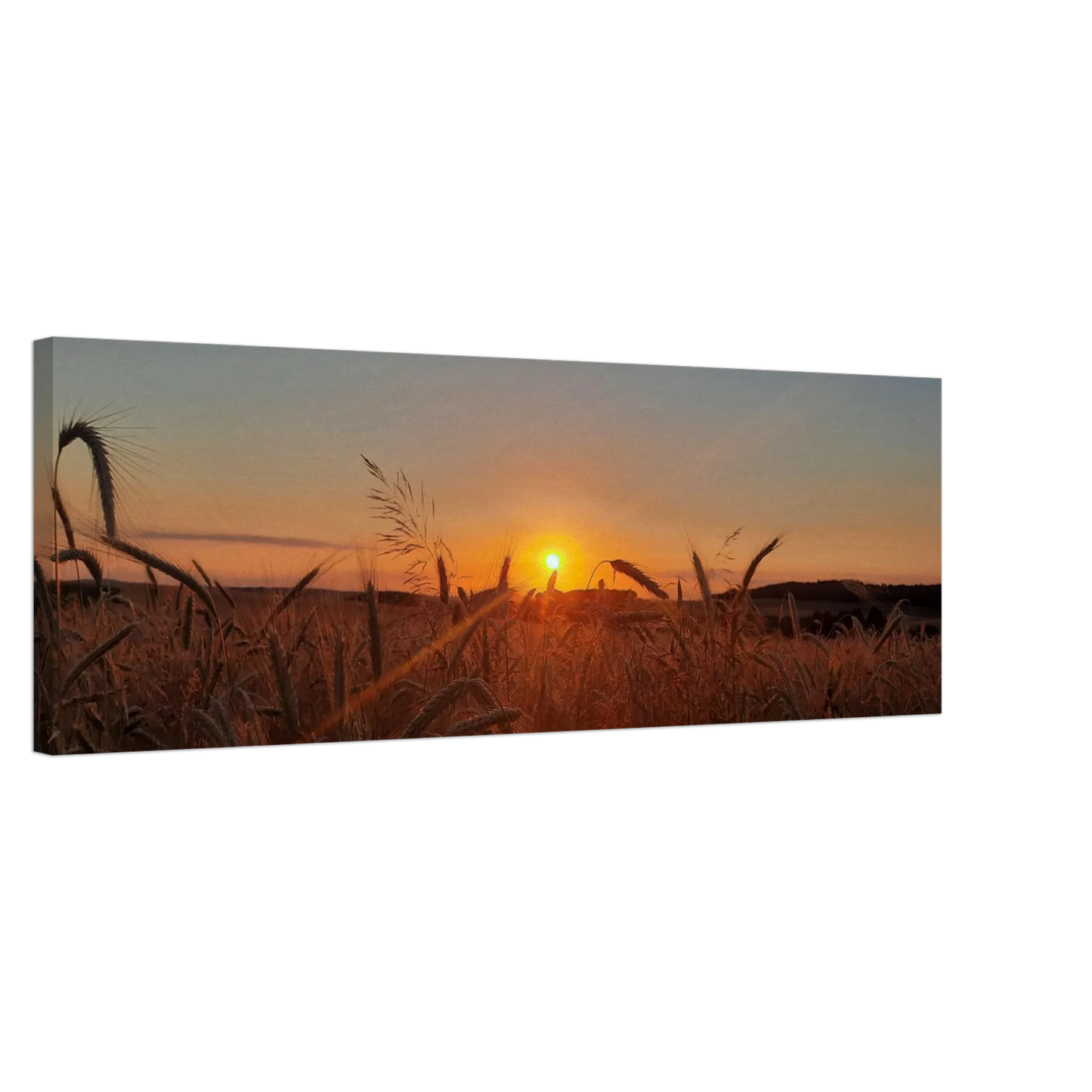 Dekoration mit Charakter. Landschaftsbild Kunstdruck auf Leinwand – Abendsonne Westerwald: für stilvolle Raumgestaltung. Schlicht, elegant und wirkungsvoll.