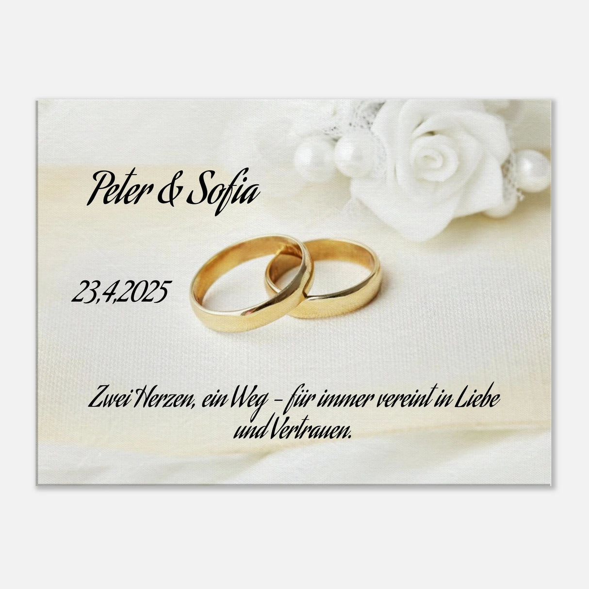 Einzigartige Erinnerung an einen besonderen Tag. Personalisiertes Geschenk zur Hochzeit – Kunstdruck auf Leinwand für Ihr Zuhause: ideal als persönliches Geschenk. Ideal für frisch Vermählte und verliebte Paare.