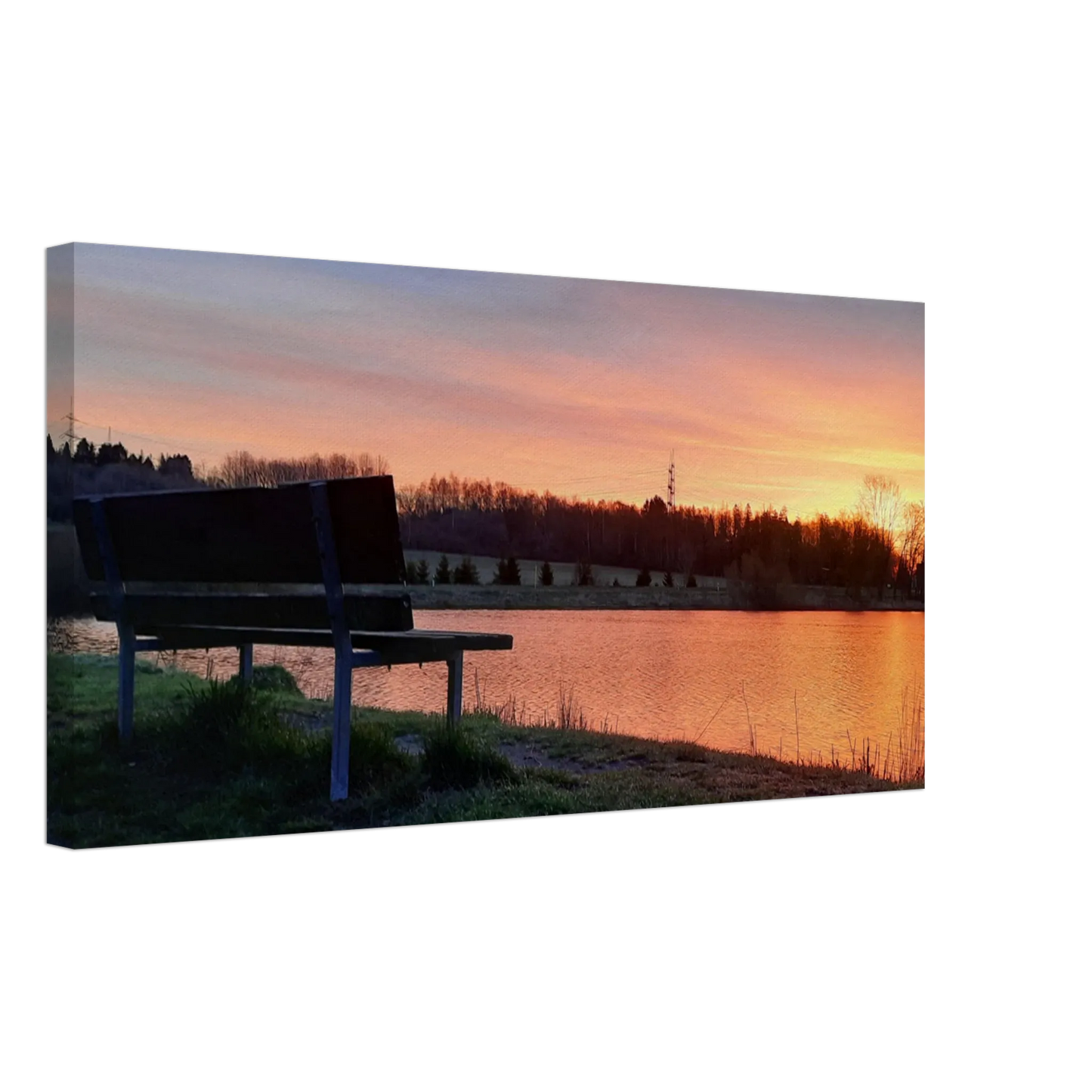 Ein Ausdruck moderner Ästhetik. Leinwandbild Sonnenuntergang am Elkenrother Weiher – Kunstdruck für Ihr Zuhause: zeitlos und harmonisch. Schlicht, elegant und wirkungsvoll.