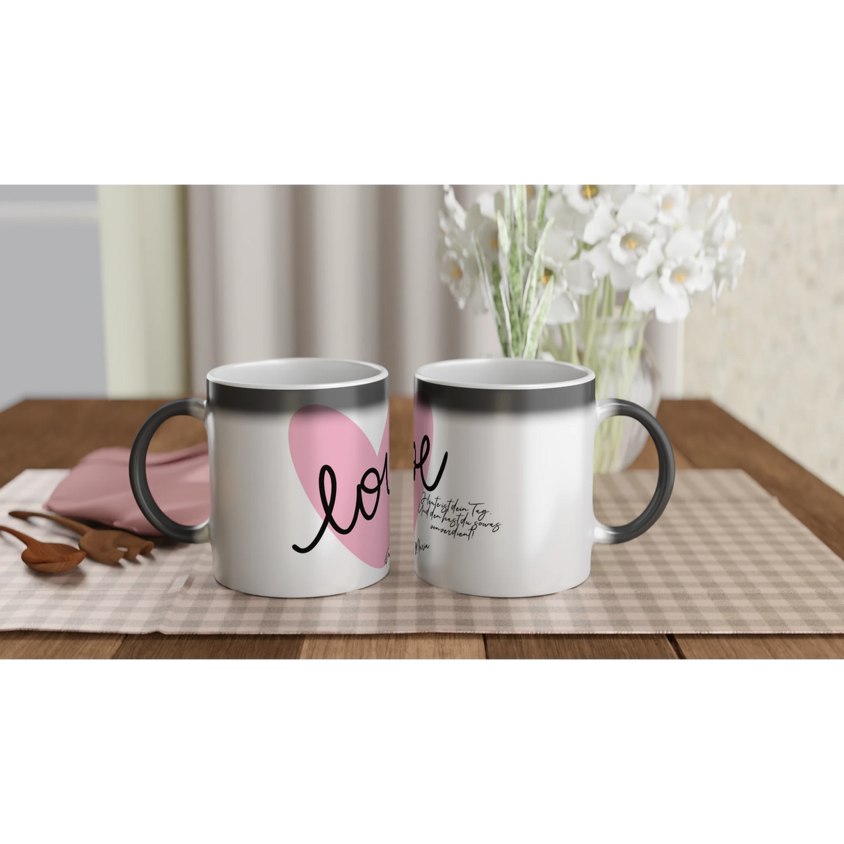 Hochwertige Keramiktasse für jeden Anlass. Kreative Geschenkidee Muttertag - Schimmernde Tasse mit Überraschungsdruck: mit eigenem Namen, Spruch oder Foto. Ein besonderer Genuss für Kaffee- oder Teeliebhaber.