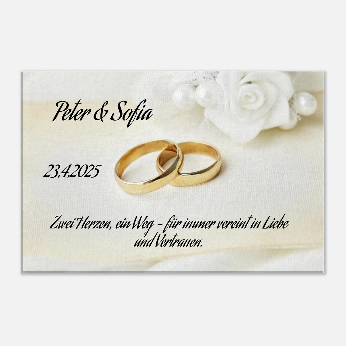 Romantische Dekoration mit emotionaler Tiefe. Personalisiertes Geschenk zur Hochzeit – Kunstdruck auf Leinwand für Ihr Zuhause: ideal als persönliches Geschenk. Ideal für frisch Vermählte und verliebte Paare.