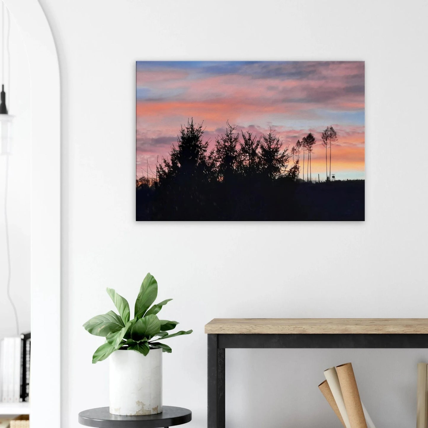 Ein Ausdruck moderner Ästhetik. Leinwand - Kunstdruck - Landschaft im Sonnenuntergang Molzhain 70x100: zeitlos und harmonisch. Eine besondere Bereicherung für jeden Raum.