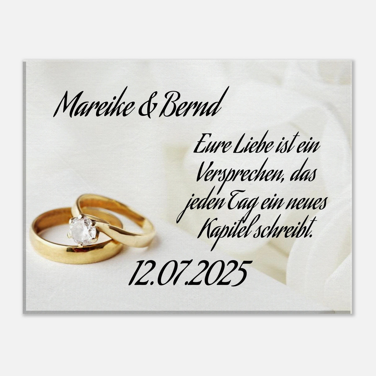 Einzigartige Erinnerung an einen besonderen Tag. Personalisierte Hochzeits-Leinwand – Zeitloser Kunstdruck: symbolisiert Liebe und Zusammenhalt. Ein bleibendes Andenken an einen einmaligen Tag.
