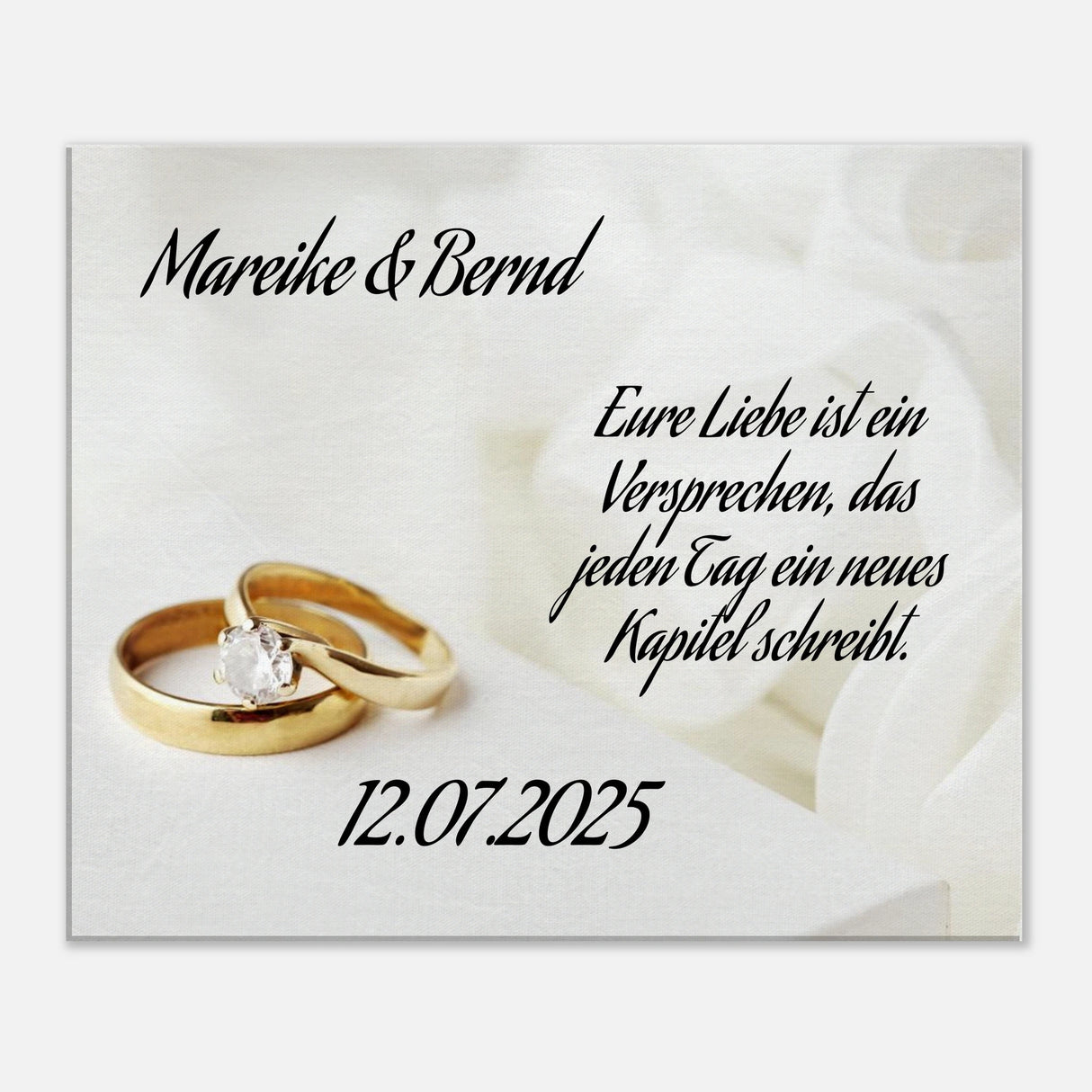 Einzigartige Erinnerung an einen besonderen Tag. Personalisierte Hochzeits-Leinwand – Zeitloser Kunstdruck: ideal als persönliches Geschenk. Ideal für frisch Vermählte und verliebte Paare.