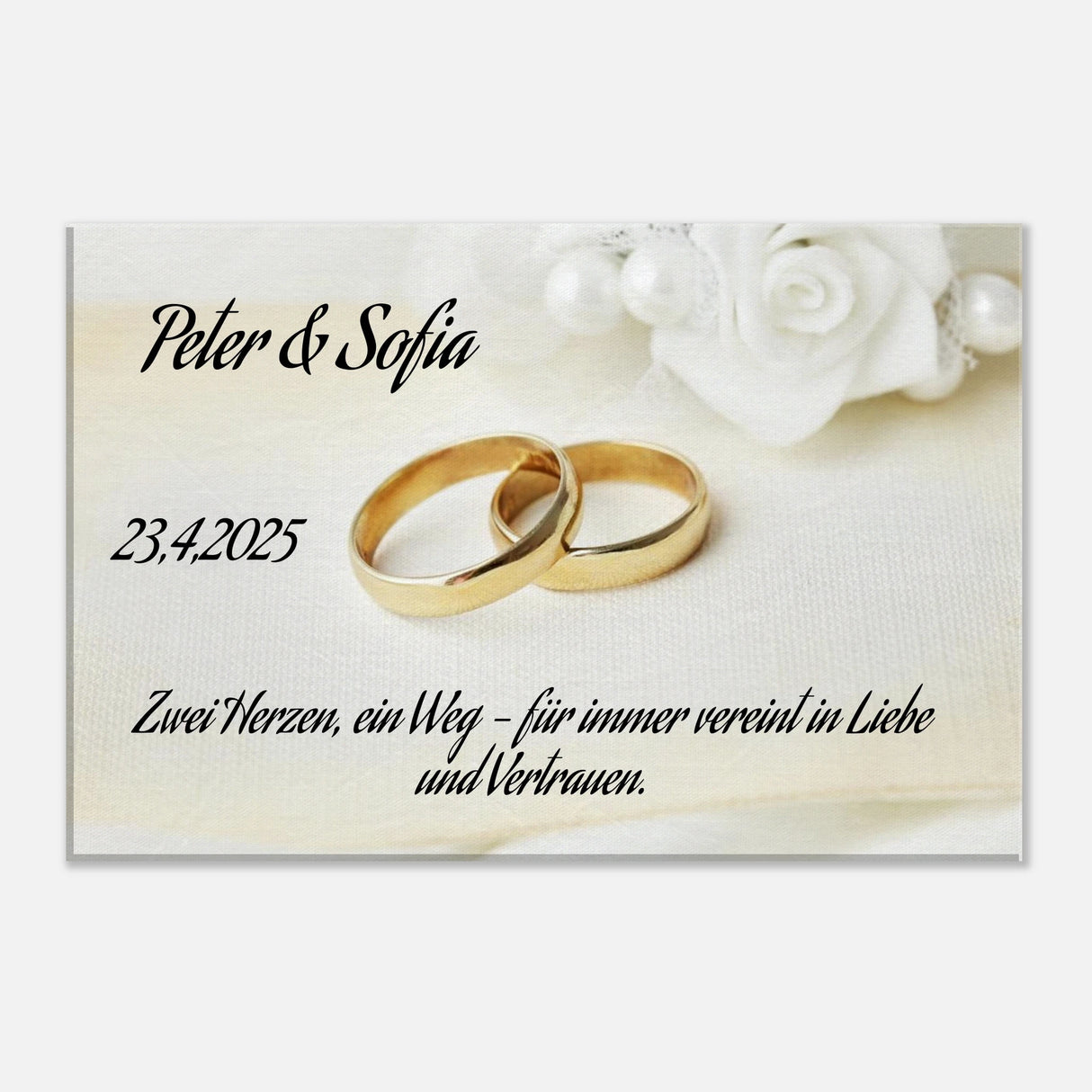 Einzigartige Erinnerung an einen besonderen Tag. Personalisiertes Geschenk zur Hochzeit – Kunstdruck auf Leinwand für Ihr Zuhause: symbolisiert Liebe und Zusammenhalt. Ideal für frisch Vermählte und verliebte Paare.
