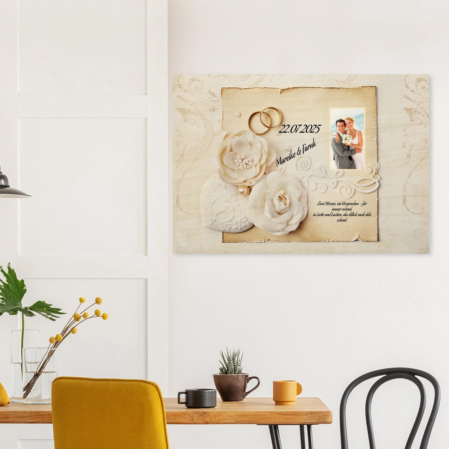 Einzigartige Erinnerung an einen besonderen Tag. Geschenk zur Hochzeit - Hochwertiger Holzdruck aus Birkenholz für rustikale Wandkunst: ideal als persönliches Geschenk. Ideal für frisch Vermählte und verliebte Paare.