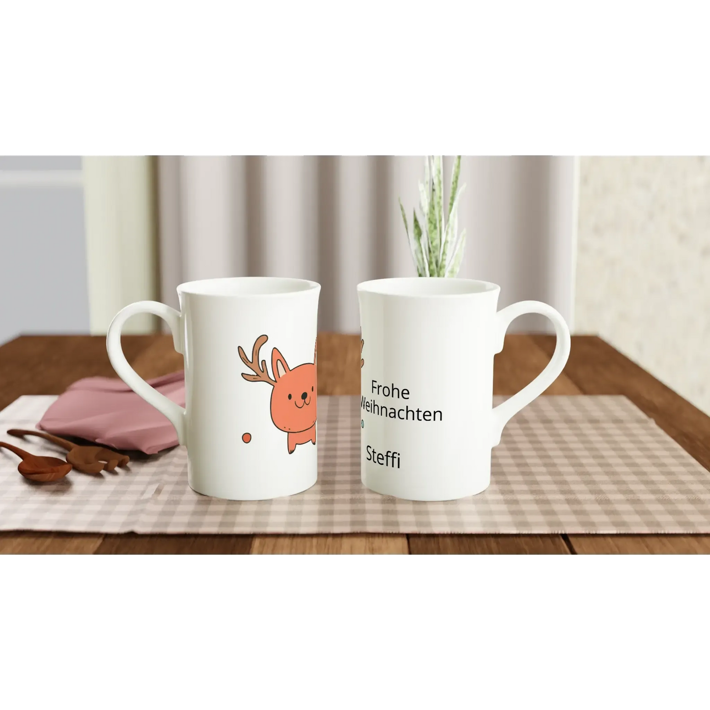 Dekoration mit Charakter. Schmale weiße Porzellantasse mit 10 oz ca 284 ML zu Weihnachten personalisierbar 🎅: für stilvolle Raumgestaltung. Schlicht, elegant und wirkungsvoll.