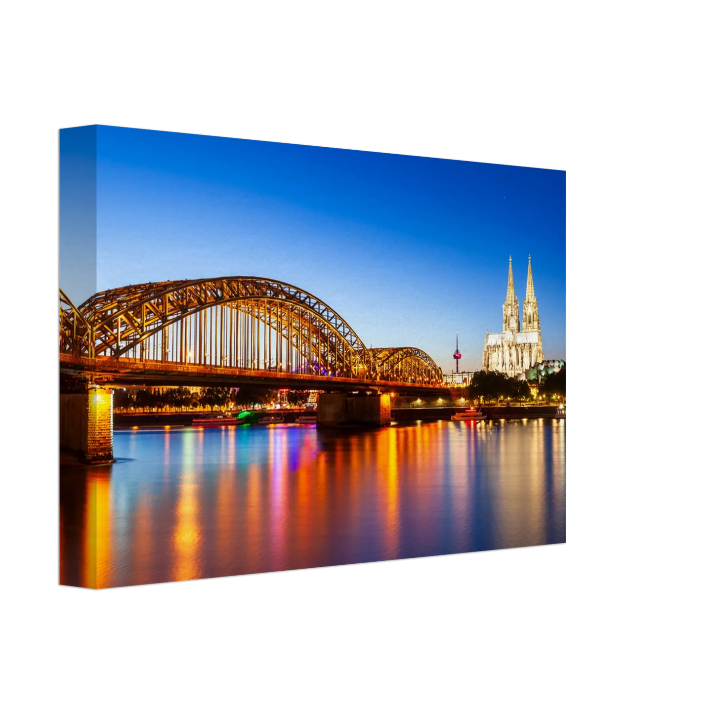 Dekoration mit Charakter. Köln bei Nacht – Hochwertiger Leinwanddruck für Wohnzimmer & Büro: passt in jedes Ambiente. Schlicht, elegant und wirkungsvoll.