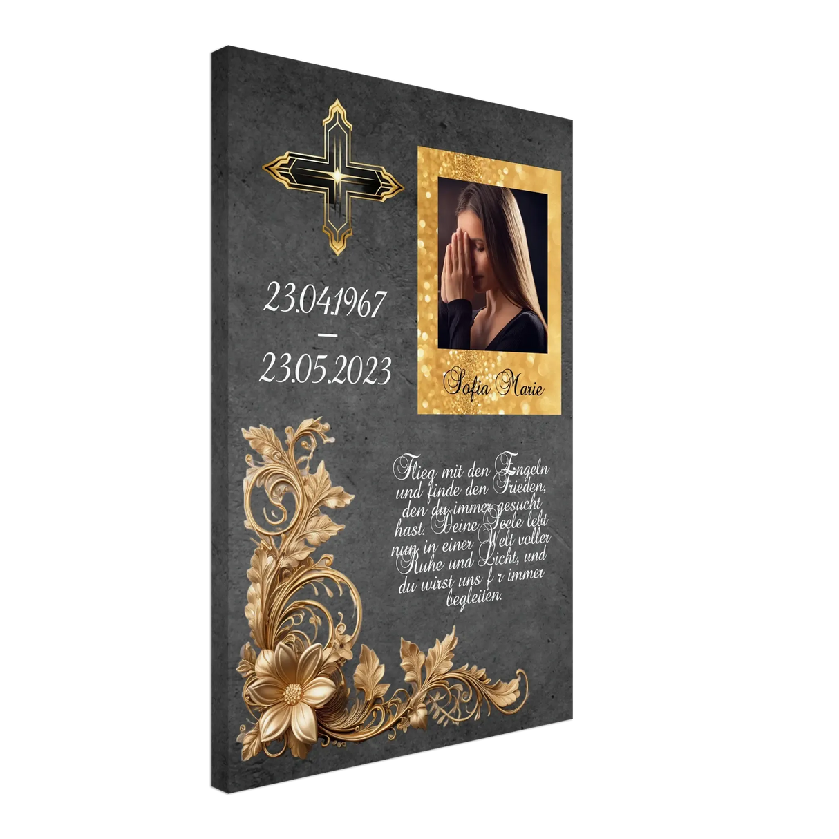 Dekoration mit Charakter. Trauerspruch Kurz ausgefallen auf Leinwand zum Gedenken: zeitlos und harmonisch. Eine besondere Bereicherung für jeden Raum.