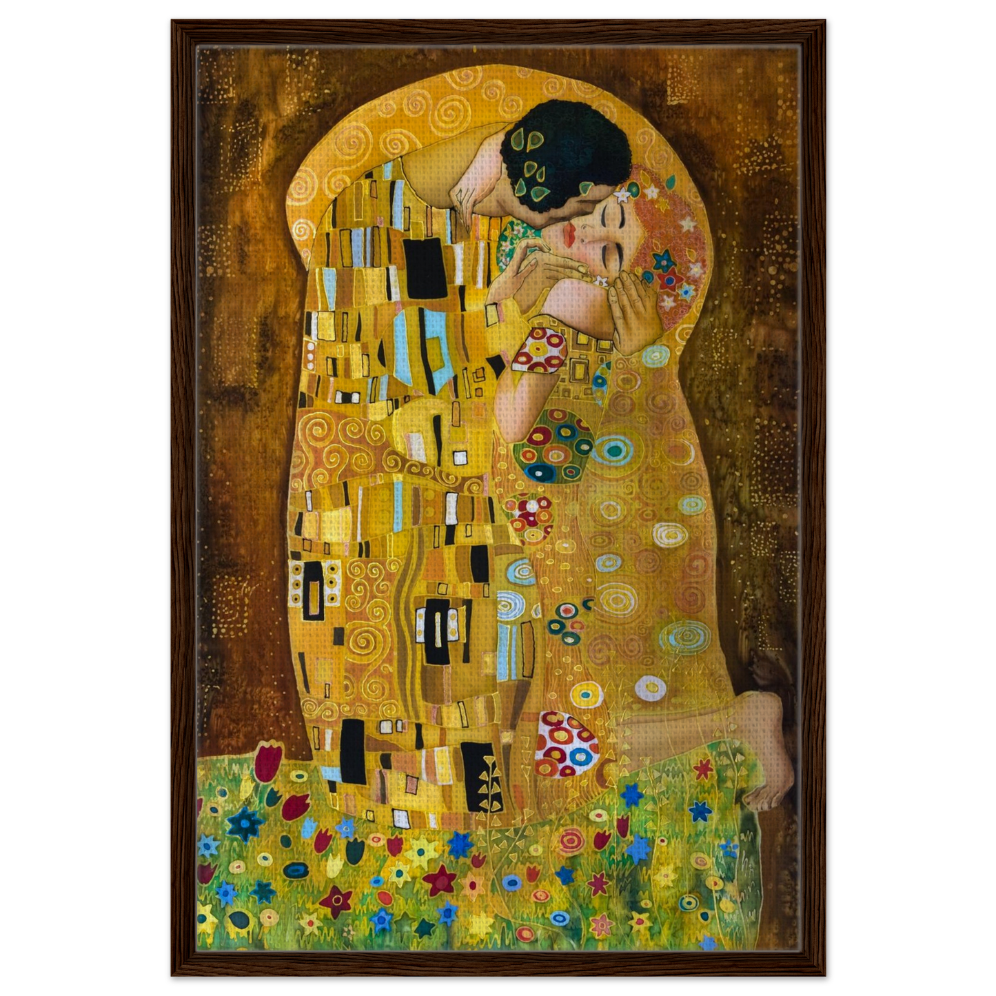 Ein Ausdruck moderner Ästhetik. Gustav Klimt Der Kuss - Gerahmte Leinwand 70x100 cm: für stilvolle Raumgestaltung. Schlicht, elegant und wirkungsvoll.