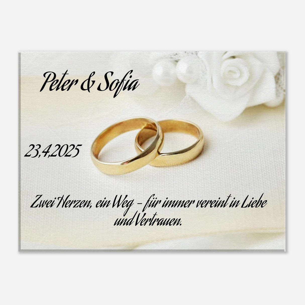 Einzigartige Erinnerung an einen besonderen Tag. Personalisiertes Geschenk zur Hochzeit – Kunstdruck auf Leinwand für Ihr Zuhause: symbolisiert Liebe und Zusammenhalt. Ideal für frisch Vermählte und verliebte Paare.