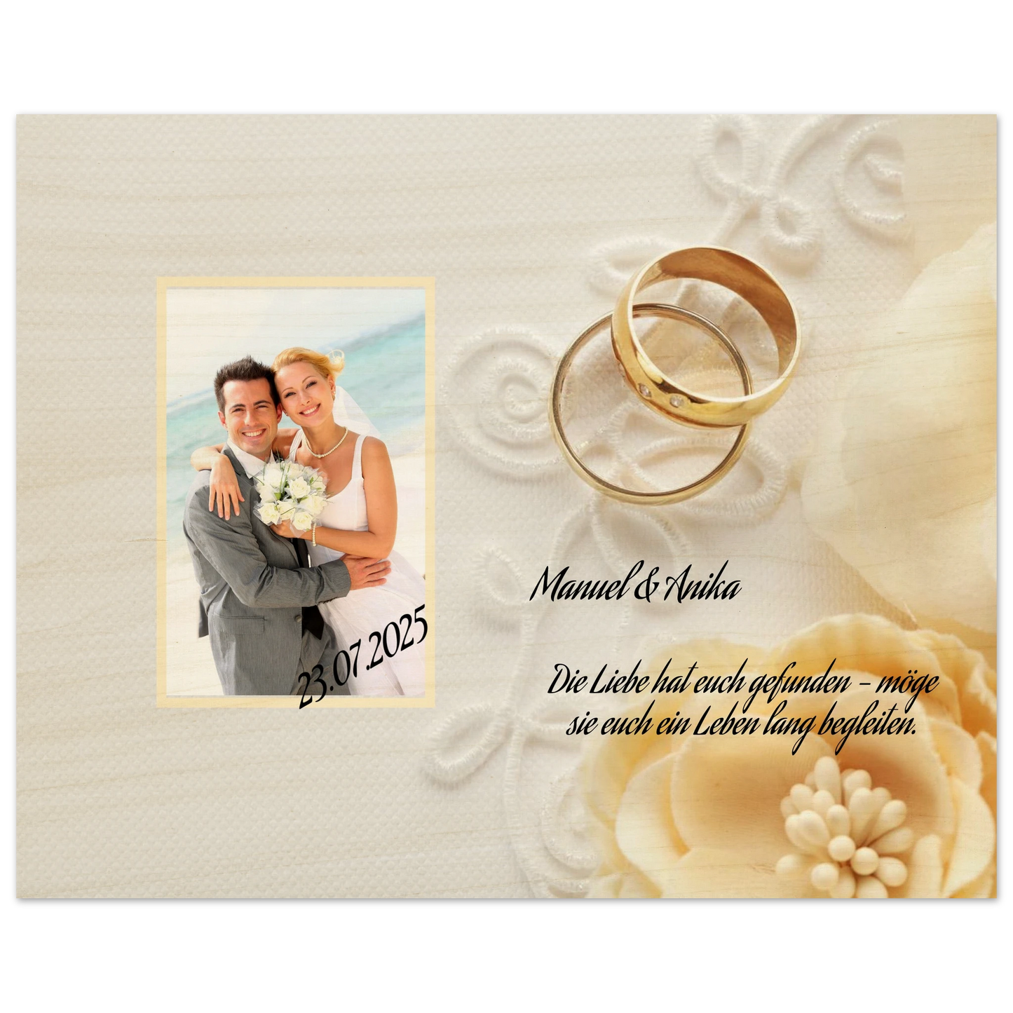 Romantische Dekoration mit emotionaler Tiefe. Persönliches Geschenk zur Hochzeit Holzdruck in 2 Stärken: symbolisiert Liebe und Zusammenhalt. Ein bleibendes Andenken an einen einmaligen Tag.