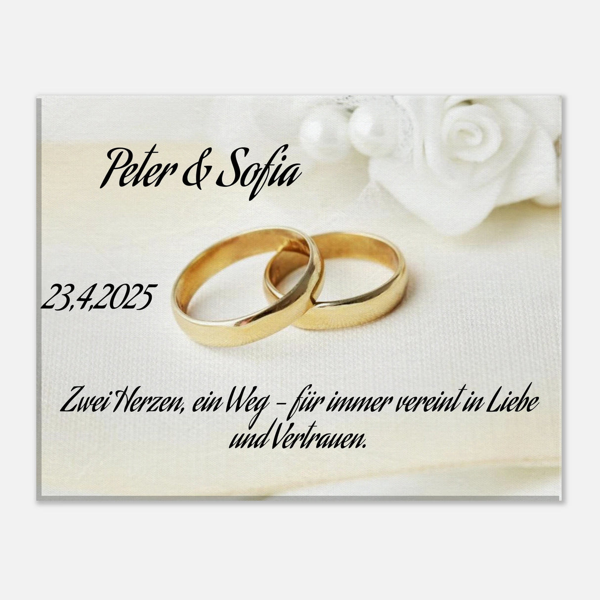 Einzigartige Erinnerung an einen besonderen Tag. Personalisiertes Geschenk zur Hochzeit – Kunstdruck auf Leinwand für Ihr Zuhause: symbolisiert Liebe und Zusammenhalt. Ideal für frisch Vermählte und verliebte Paare.