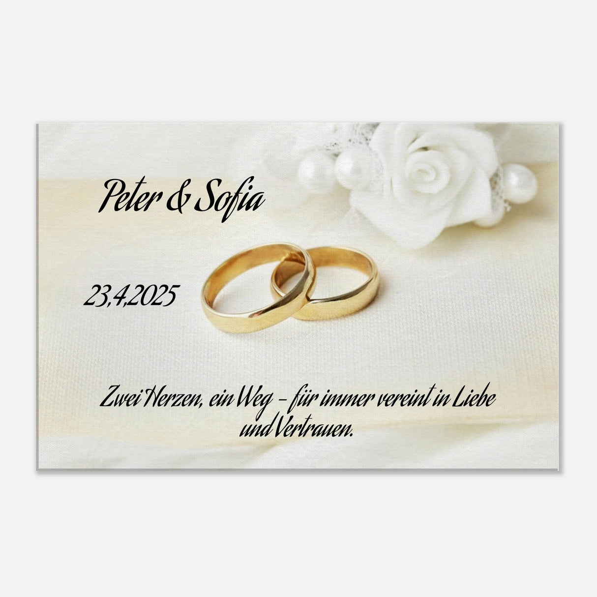 Einzigartige Erinnerung an einen besonderen Tag. Personalisiertes Geschenk zur Hochzeit – Kunstdruck auf Leinwand für Ihr Zuhause: ideal als persönliches Geschenk. Ideal für frisch Vermählte und verliebte Paare.