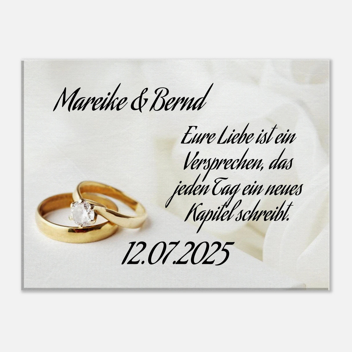 Einzigartige Erinnerung an einen besonderen Tag. Personalisierte Hochzeits-Leinwand – Zeitloser Kunstdruck: symbolisiert Liebe und Zusammenhalt. Ein bleibendes Andenken an einen einmaligen Tag.
