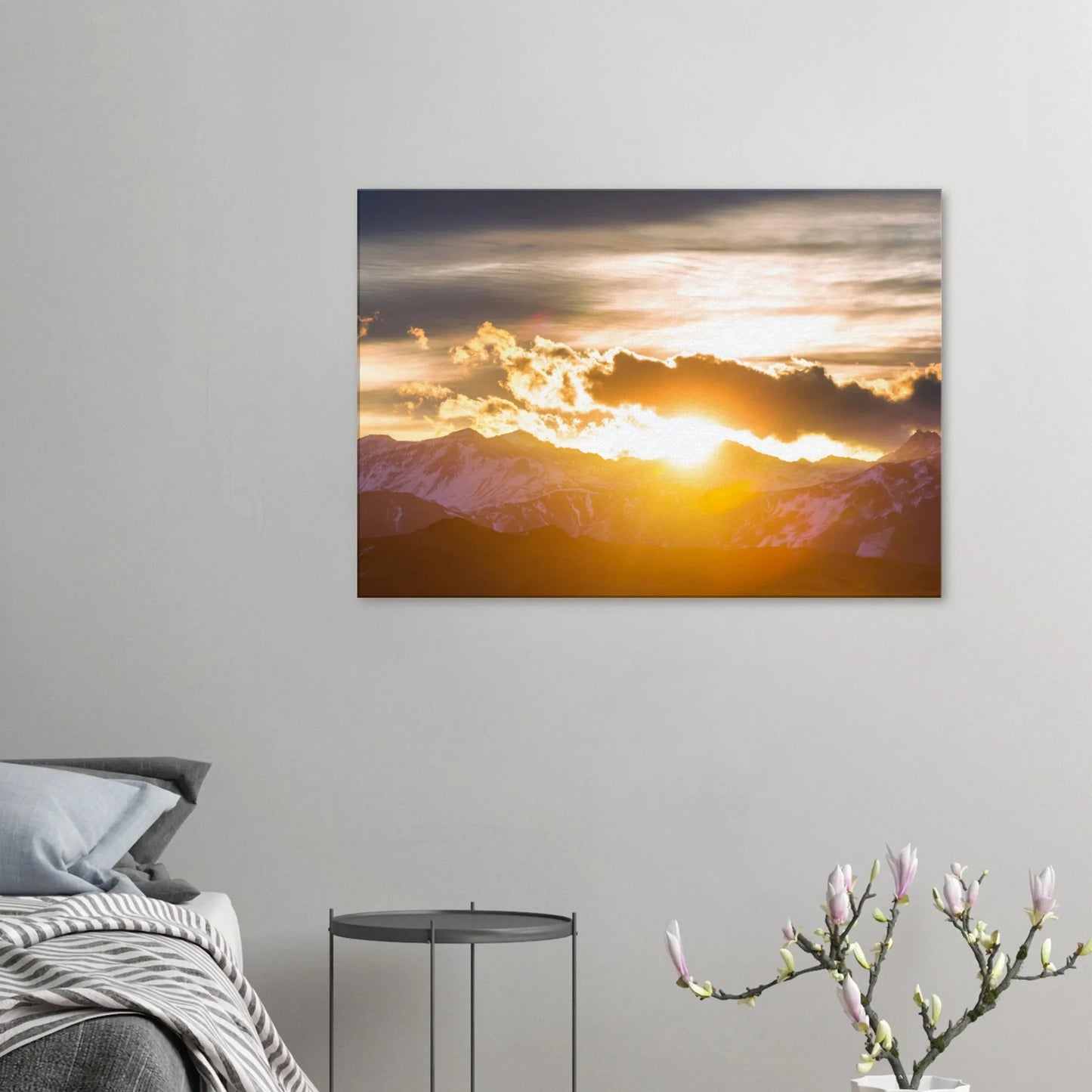 Stimmungsvolle Wandkunst für stilvolle Räume. Hochwertiger Kunstdrucke auf Leinwand - Sonnenaufgang: passt in jedes Ambiente. Schlicht, elegant und wirkungsvoll.