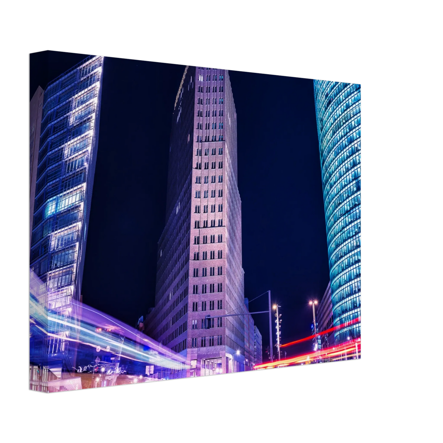 Dekoration mit Charakter. Berlin bei Nacht Canvas Art Print – Premium Textured Wandbild: für stilvolle Raumgestaltung. Eine besondere Bereicherung für jeden Raum.