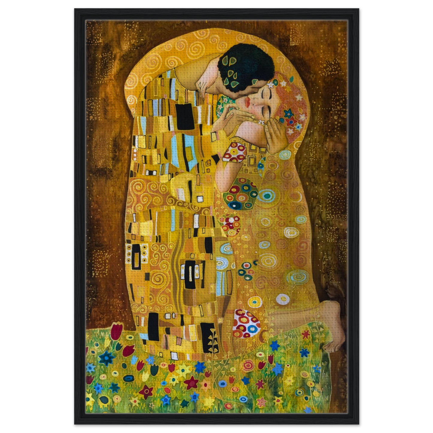Ein Ausdruck moderner Ästhetik. Gustav Klimt Der Kuss - Gerahmte Leinwand 70x100 cm: passt in jedes Ambiente. Eine besondere Bereicherung für jeden Raum.