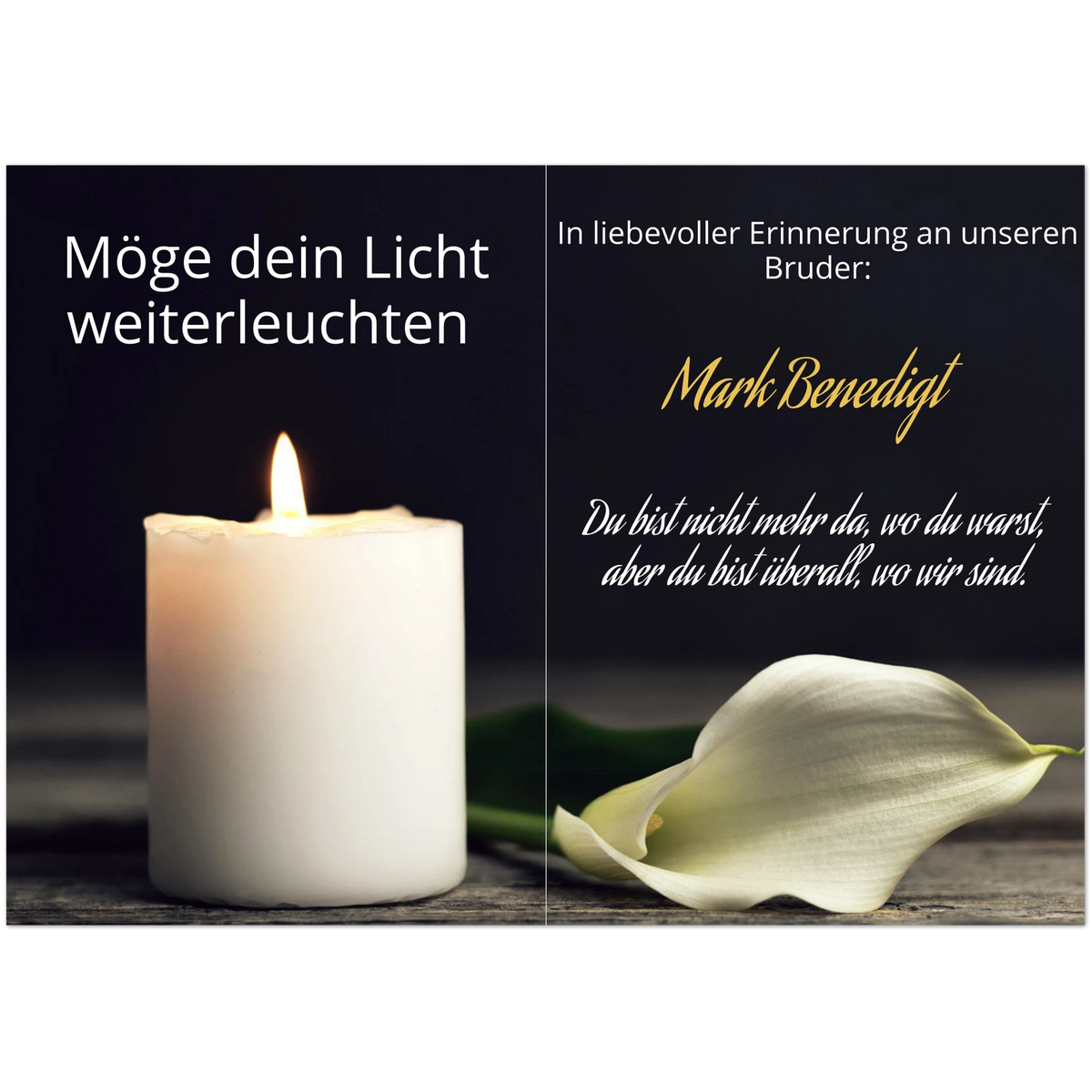 Dekoration mit Charakter. Trauerspruch Bruder- Dankeskarte handgemacht als Kunstdruck: zeitlos und harmonisch. Schlicht, elegant und wirkungsvoll.