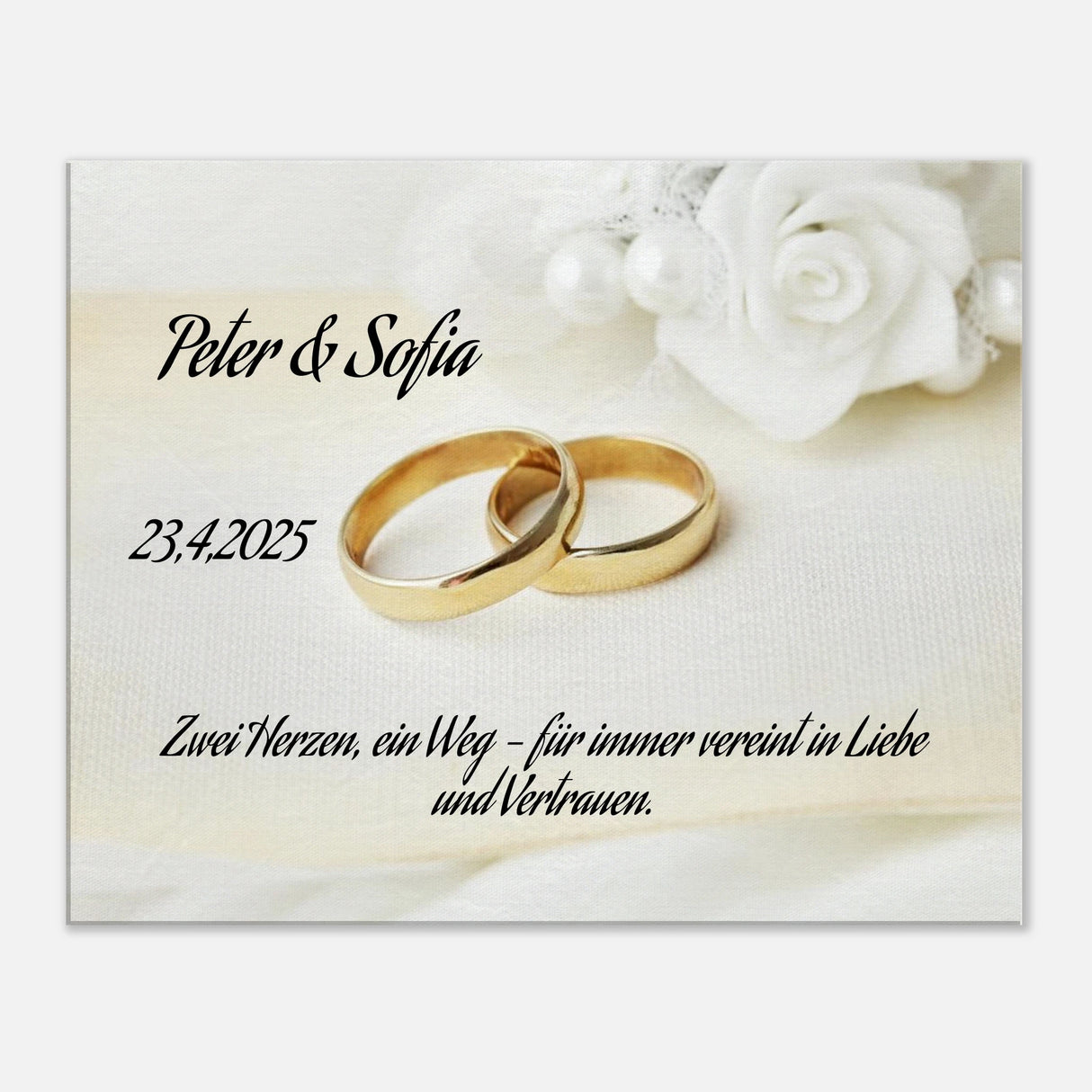 Einzigartige Erinnerung an einen besonderen Tag. Personalisiertes Geschenk zur Hochzeit – Kunstdruck auf Leinwand für Ihr Zuhause: ideal als persönliches Geschenk. Ideal für frisch Vermählte und verliebte Paare.