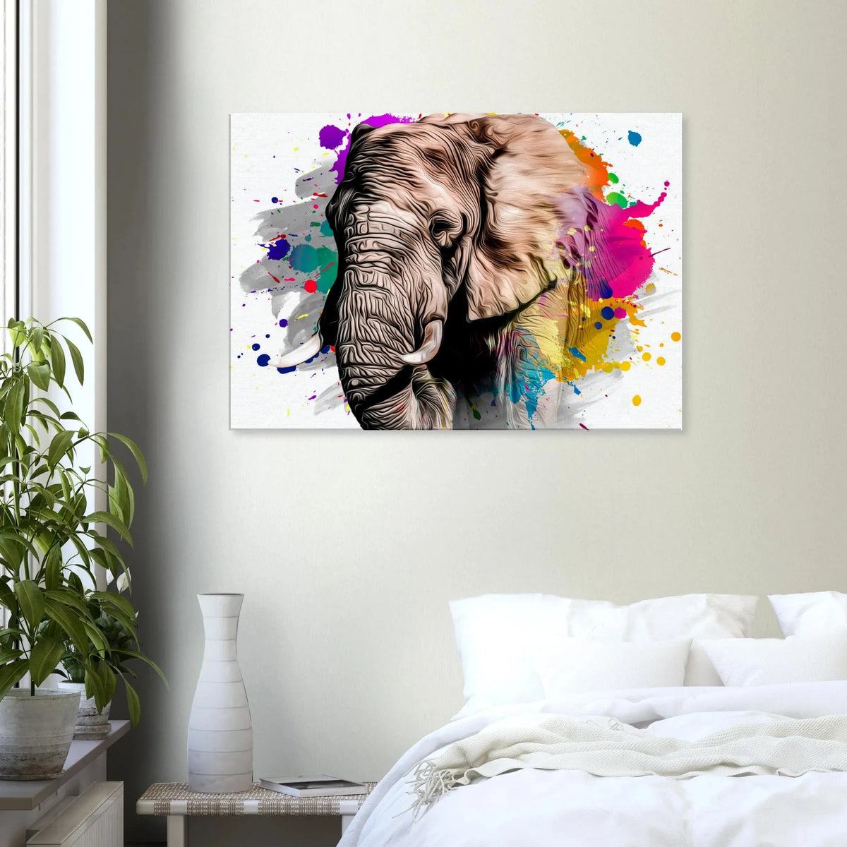Stimmungsvolle Wandkunst für stilvolle Räume. Leinwanddruck Elefant - Verbesserte Textur 70x100: zeitlos und harmonisch. Schlicht, elegant und wirkungsvoll.