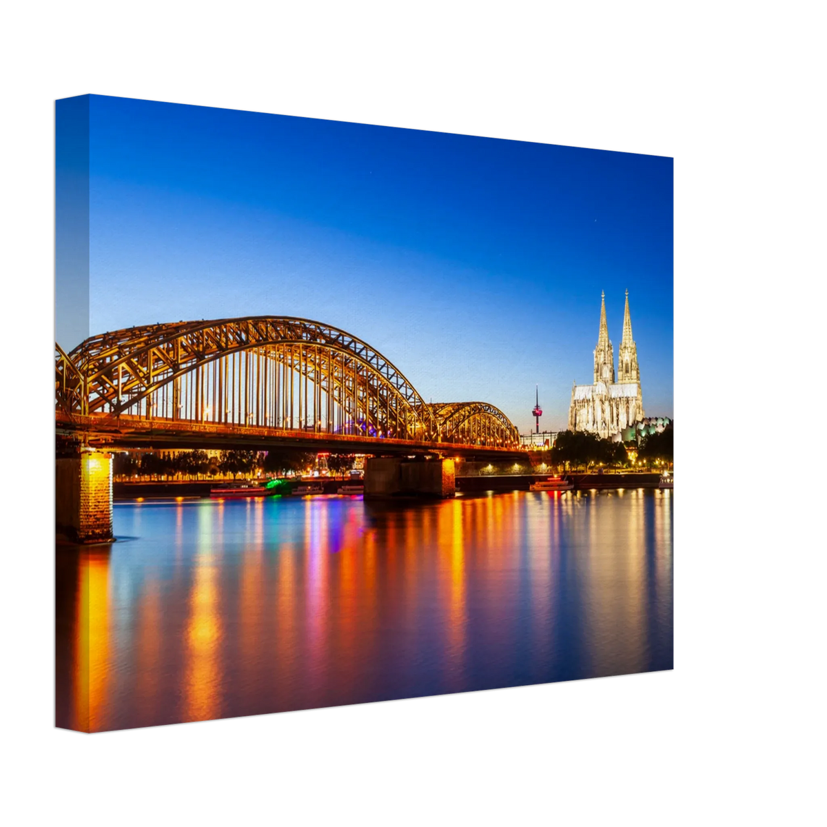Stimmungsvolle Wandkunst für stilvolle Räume. Köln bei Nacht – Hochwertiger Leinwanddruck für Wohnzimmer & Büro: zeitlos und harmonisch. Schlicht, elegant und wirkungsvoll.