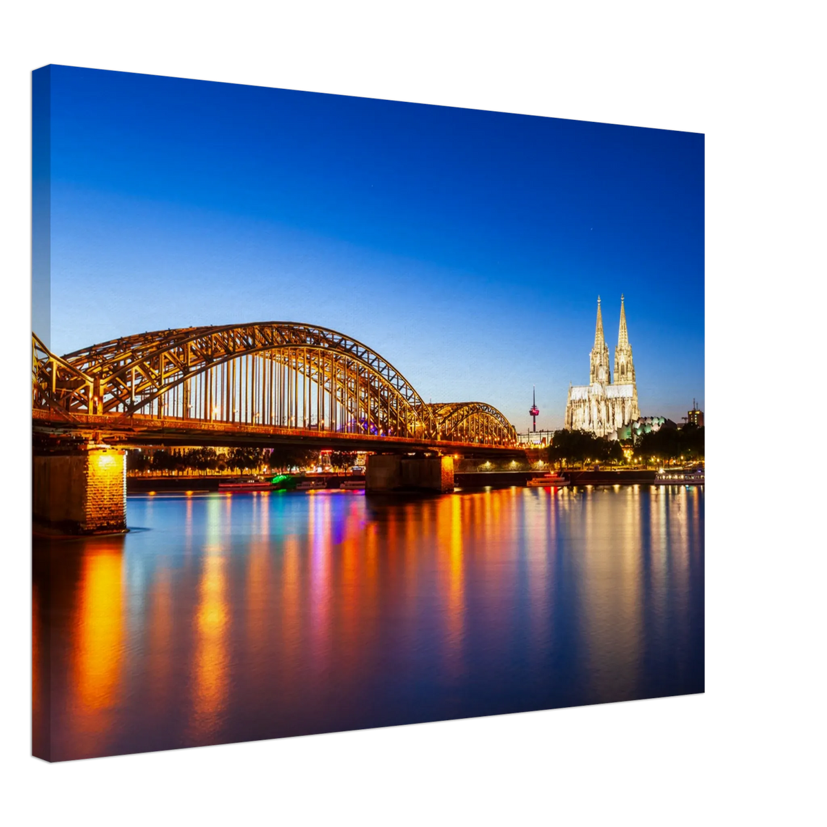Bild Köln bei Nacht – Hochwertiger Leinwanddruck für Wohnzimmer & Büro – Wandbild auf Leinwand für Wohn- und Arbeitsräume