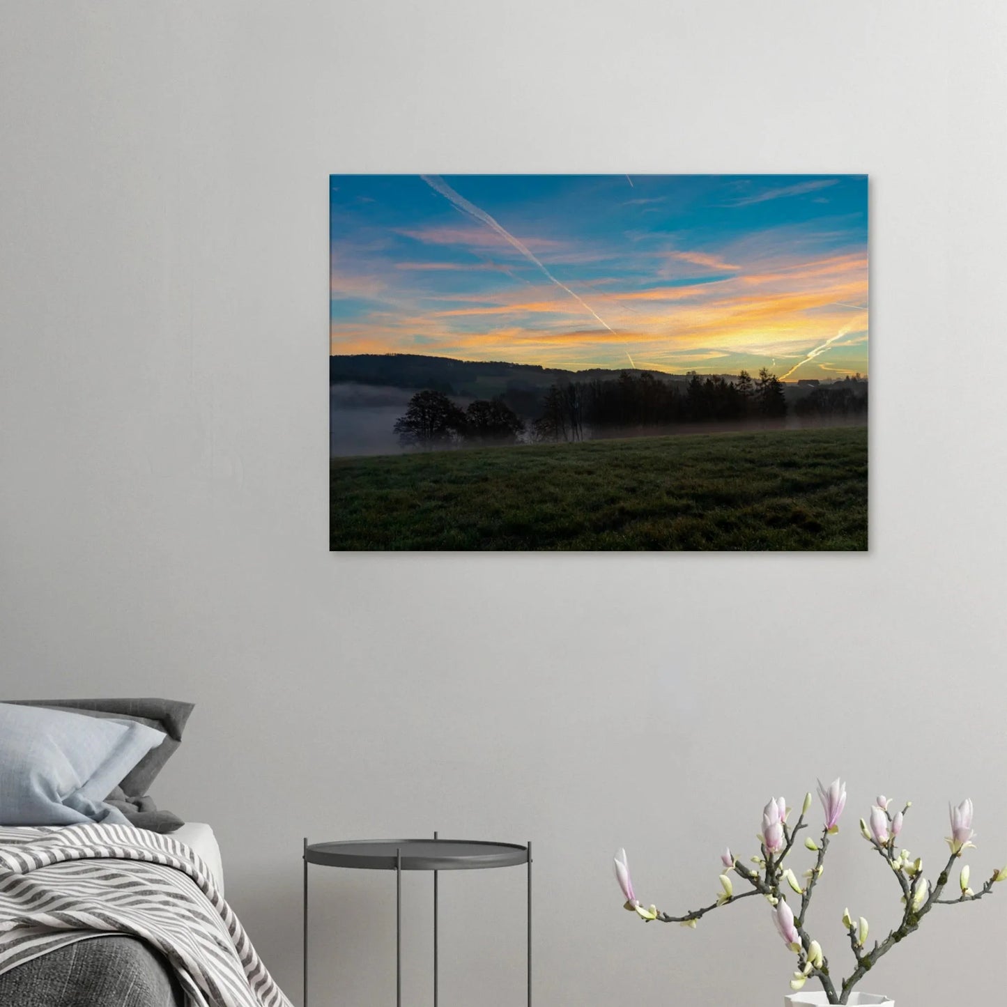 Ein Ausdruck moderner Ästhetik. Kunstdruck auf Leinwand - Die sonne läutet den Tag ein 70x100 cm / 28x40″: für stilvolle Raumgestaltung. Eine besondere Bereicherung für jeden Raum.