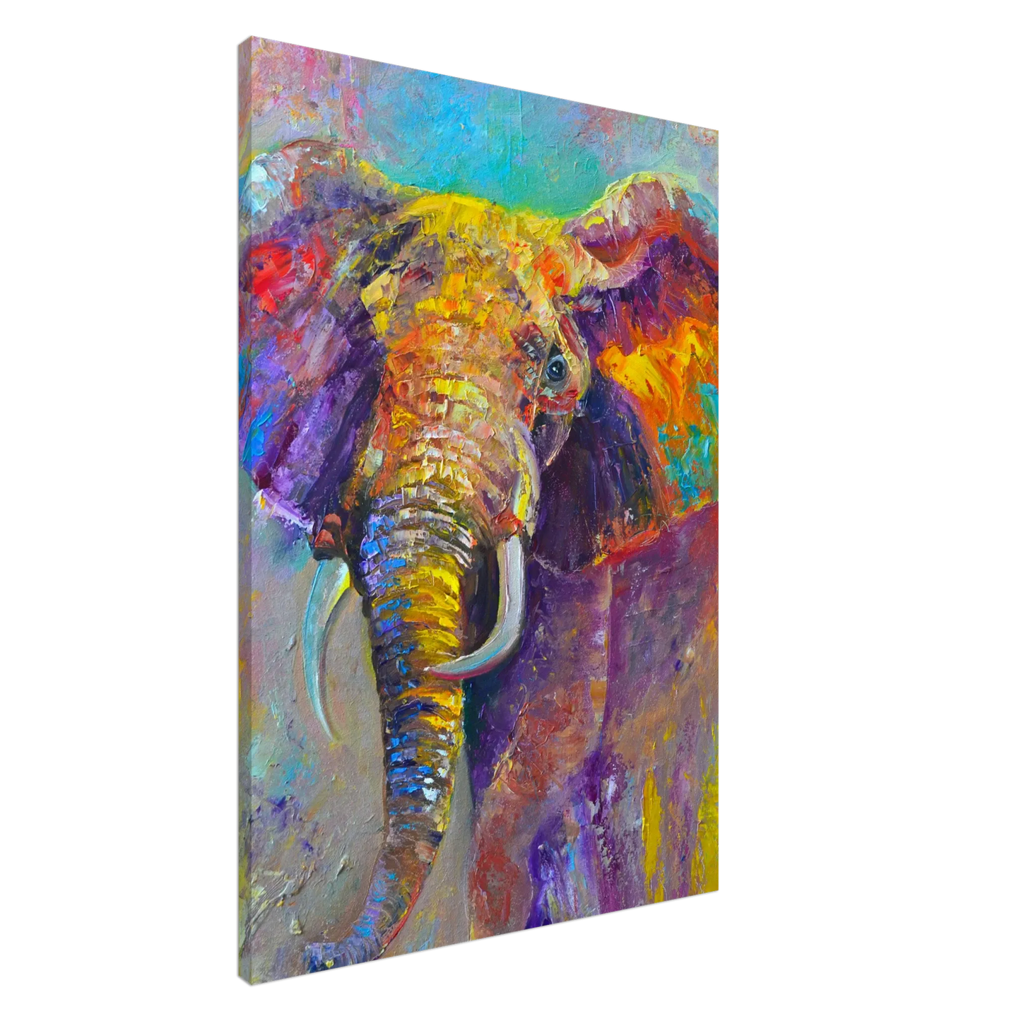 Ein Ausdruck moderner Ästhetik. Leinwand Kunstdruck Bunter Elefant – Lebendige Farben 70x100 cm: für stilvolle Raumgestaltung. Schlicht, elegant und wirkungsvoll.
