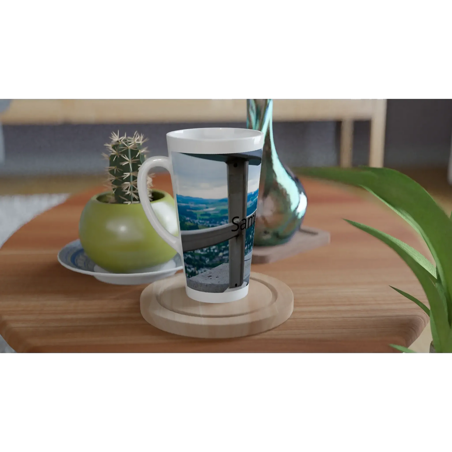 Stimmungsvolle Wandkunst für stilvolle Räume. Weiße Latte Tasse – Fototasse mit individuellen Daten und: für stilvolle Raumgestaltung. Eine besondere Bereicherung für jeden Raum.