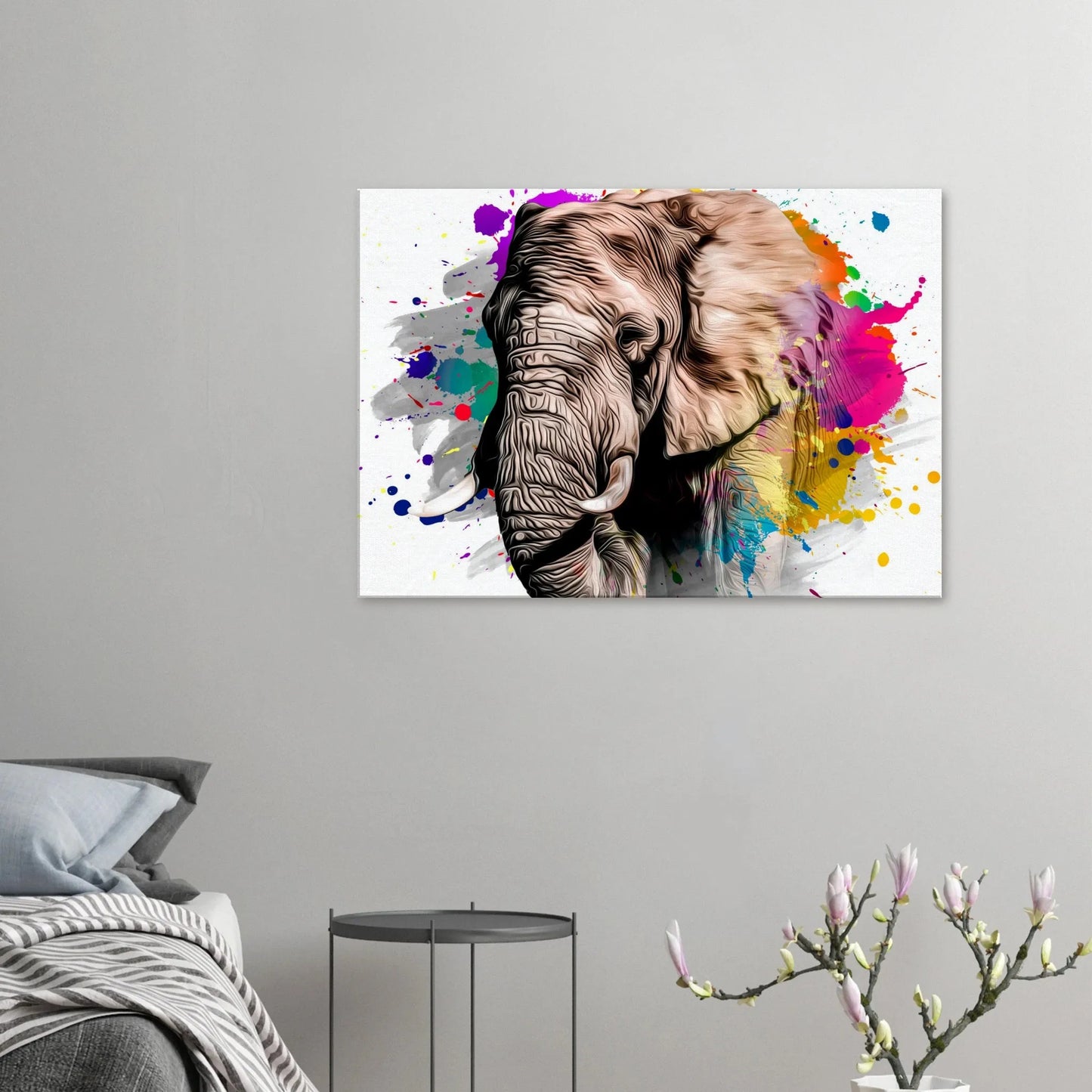 Ein Ausdruck moderner Ästhetik. Leinwanddruck Elefant - Verbesserte Textur 70x100: zeitlos und harmonisch. Schlicht, elegant und wirkungsvoll.