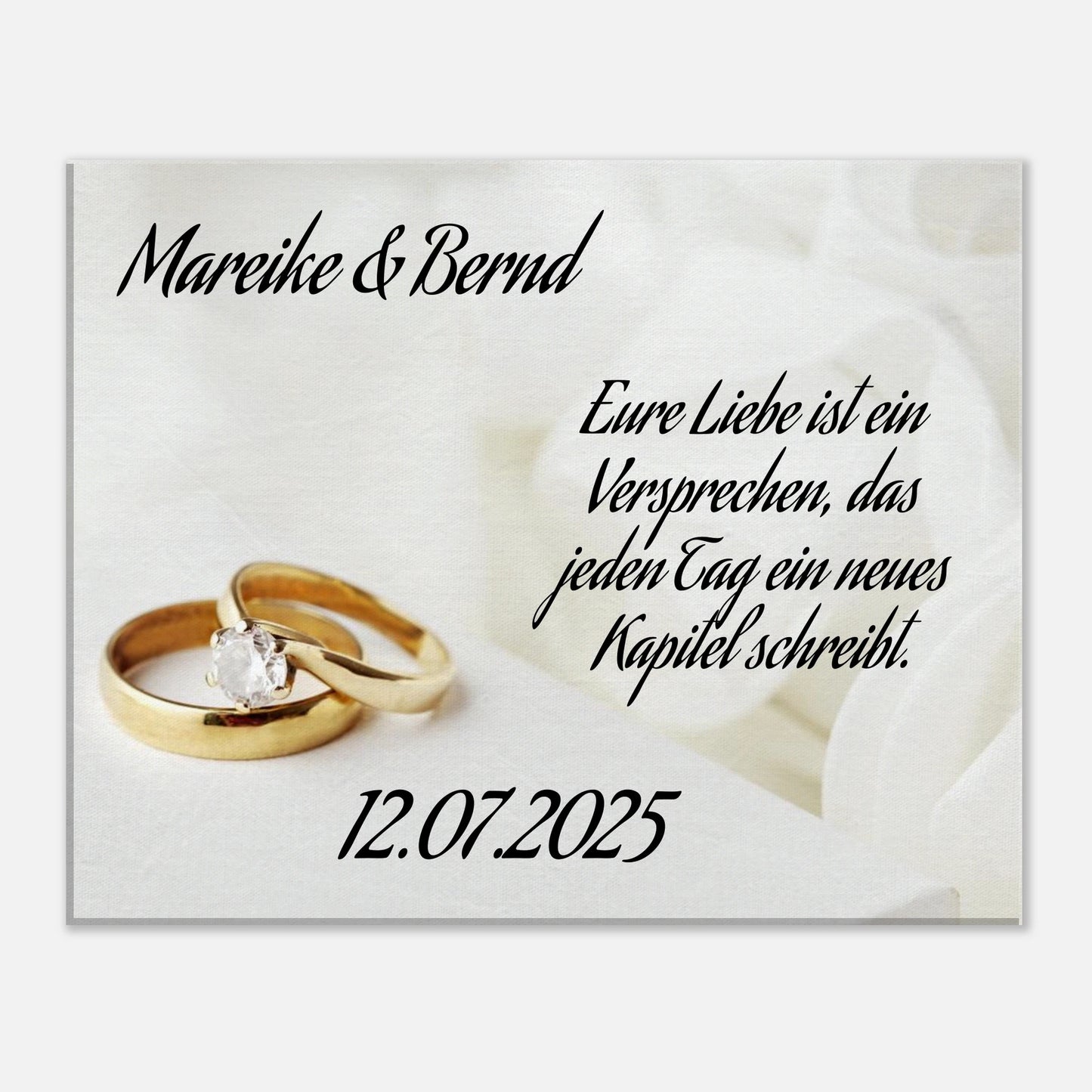 Romantische Dekoration mit emotionaler Tiefe. Personalisierte Hochzeits-Leinwand – Zeitloser Kunstdruck: ideal als persönliches Geschenk. Ideal für frisch Vermählte und verliebte Paare.