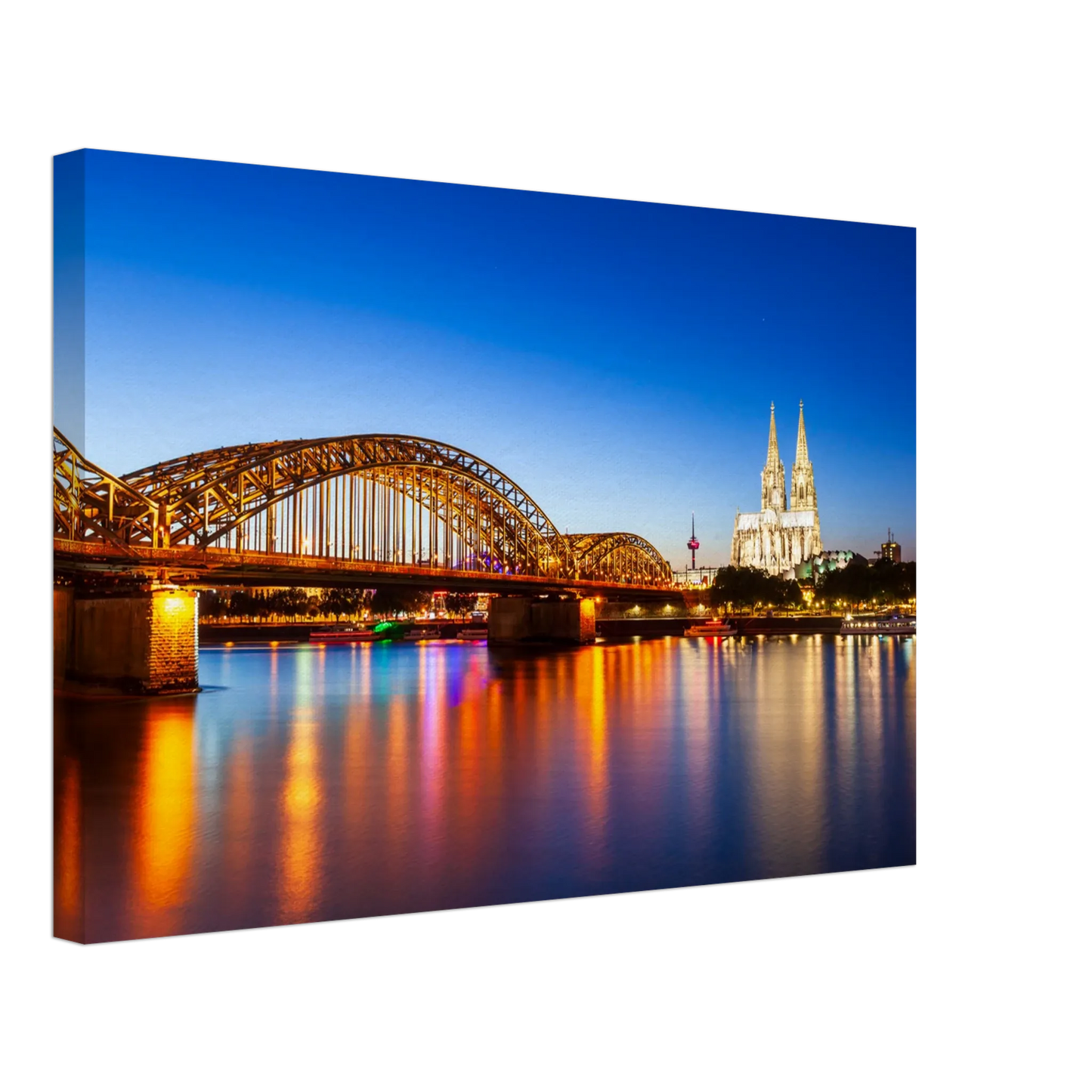 Dekoration mit Charakter. Köln bei Nacht – Hochwertiger Leinwanddruck für Wohnzimmer & Büro: für stilvolle Raumgestaltung. Eine besondere Bereicherung für jeden Raum.