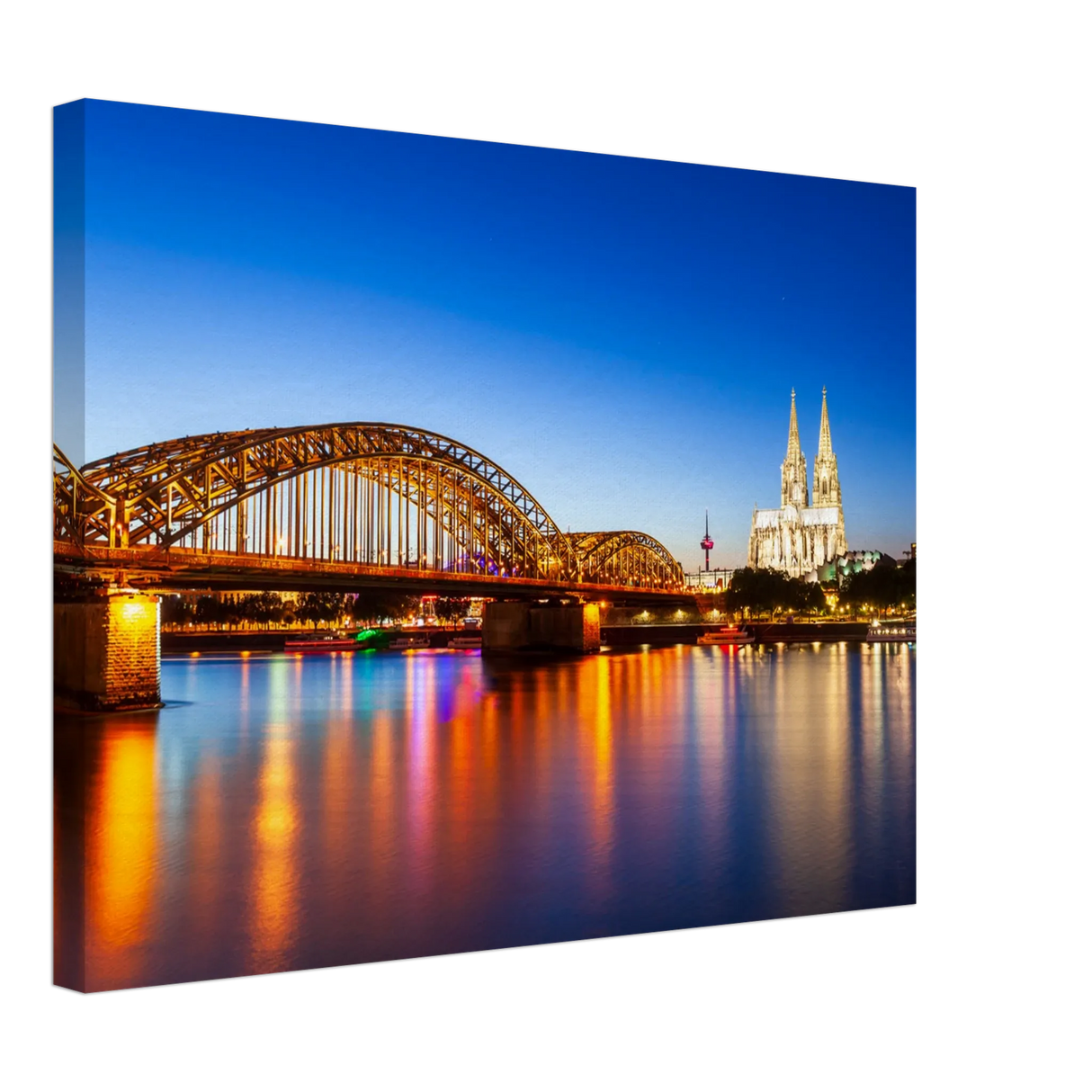 Stimmungsvolle Wandkunst für stilvolle Räume. Köln bei Nacht – Hochwertiger Leinwanddruck für Wohnzimmer & Büro: für stilvolle Raumgestaltung. Schlicht, elegant und wirkungsvoll.