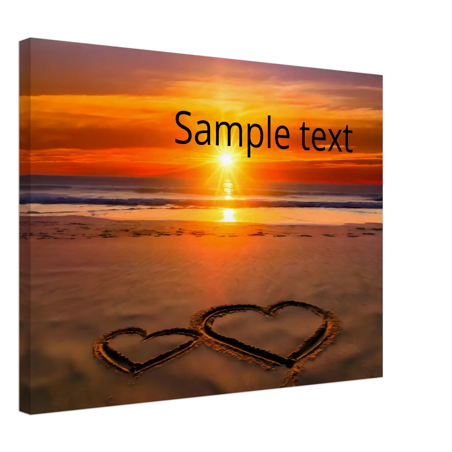 Einzigartige kunst für dein zuhause, stilvolle raumgestaltung, modernes design für jeden raum, zwei herzen am strand leinwanddruck – romantische dekoration für zuhause, besonders langlebig, nachhaltig produziert, zeitlos und elegant.