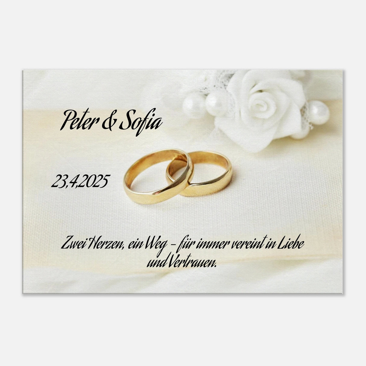Einzigartige Erinnerung an einen besonderen Tag. Personalisiertes Geschenk zur Hochzeit – Kunstdruck auf Leinwand für Ihr Zuhause: ideal als persönliches Geschenk. Ideal für frisch Vermählte und verliebte Paare.