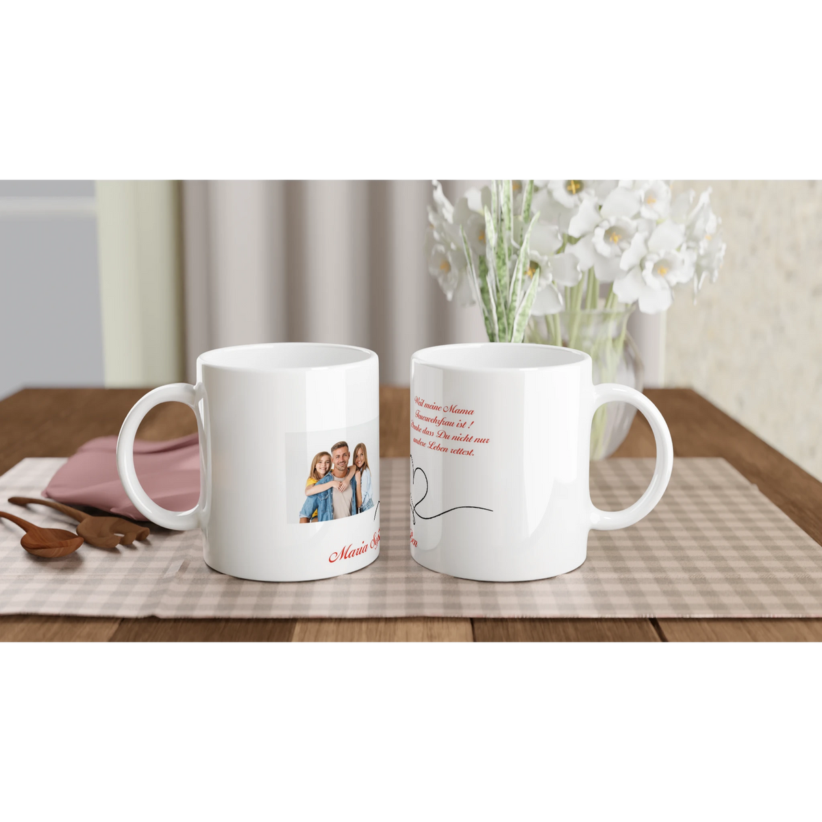 Feuerwehrfrau Personalisierbare Fototasse – Elegant 11oz Keramikkafé – Fototasse mit individuell anpassbarem Design