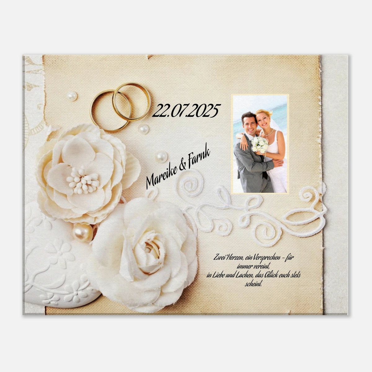 Romantische Dekoration mit emotionaler Tiefe. Geschenk zur Hochzeit - personalisierte Leinwand: ideal als persönliches Geschenk. Ideal für frisch Vermählte und verliebte Paare.