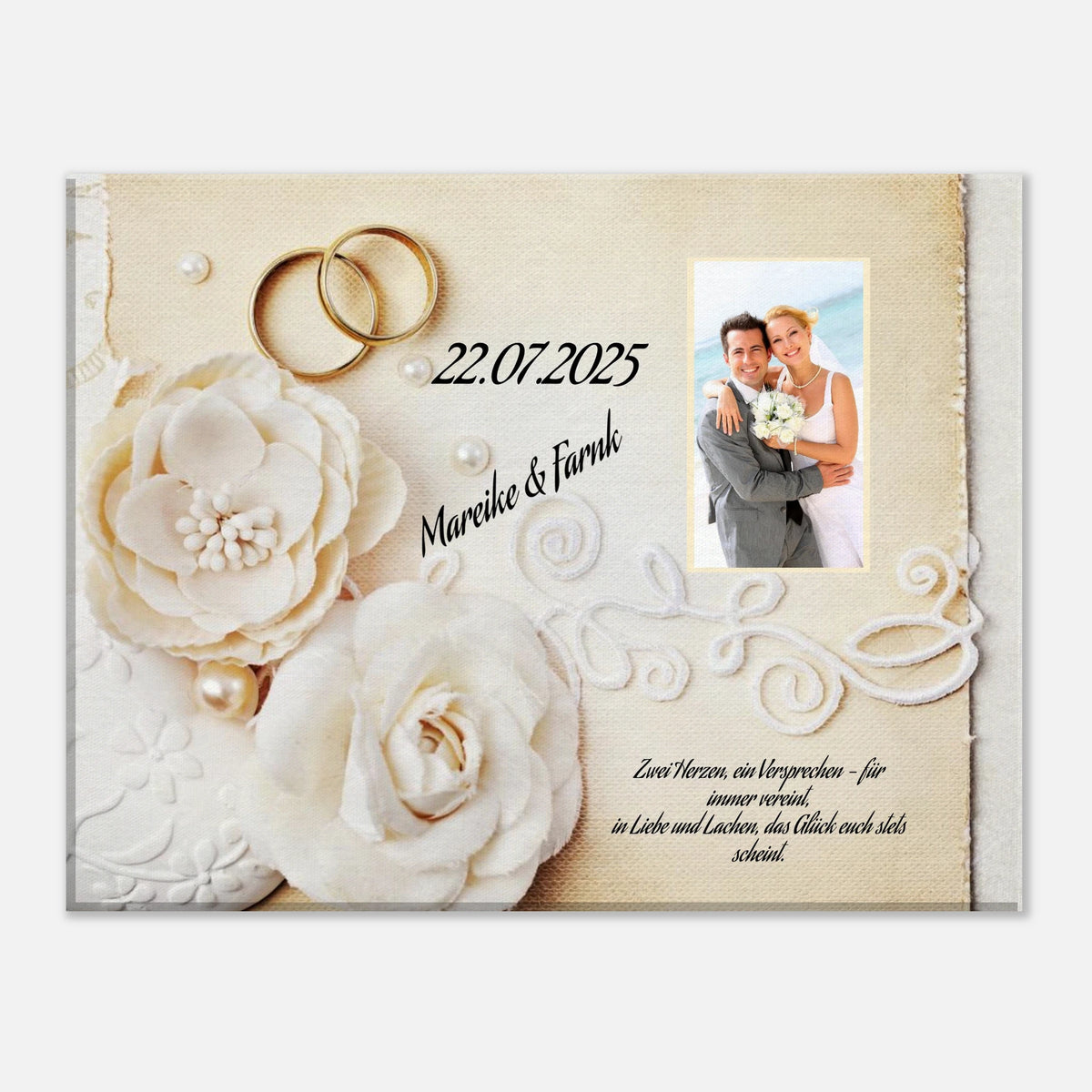 Romantische Dekoration mit emotionaler Tiefe. Geschenk zur Hochzeit - personalisierte Leinwand: ideal als persönliches Geschenk. Ideal für frisch Vermählte und verliebte Paare.