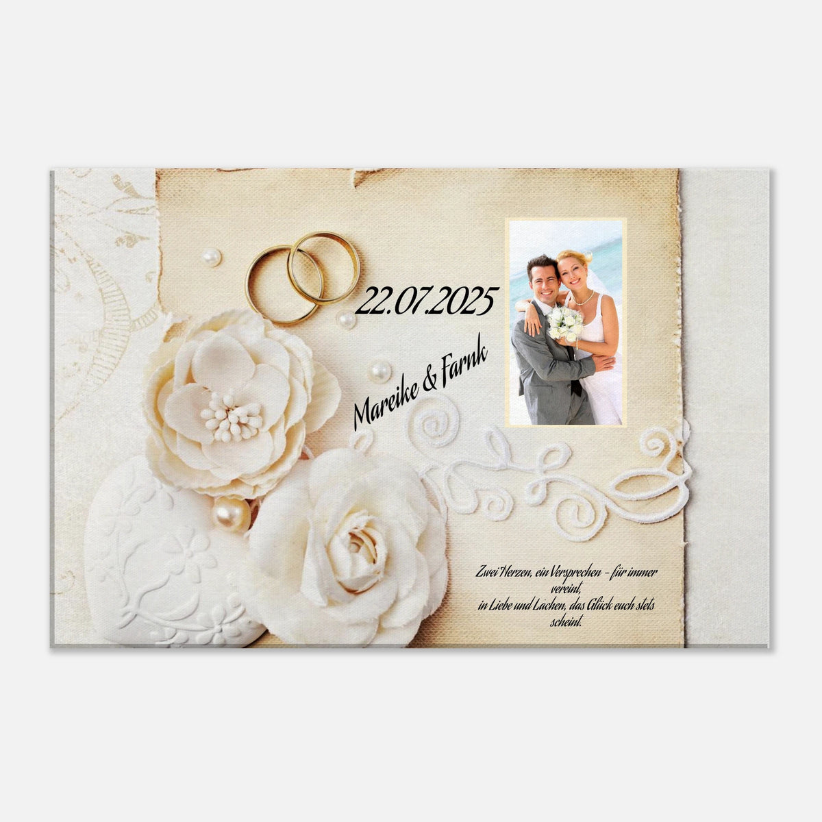 Romantische Dekoration mit emotionaler Tiefe. Geschenk zur Hochzeit - personalisierte Leinwand: symbolisiert Liebe und Zusammenhalt. Ideal für frisch Vermählte und verliebte Paare.