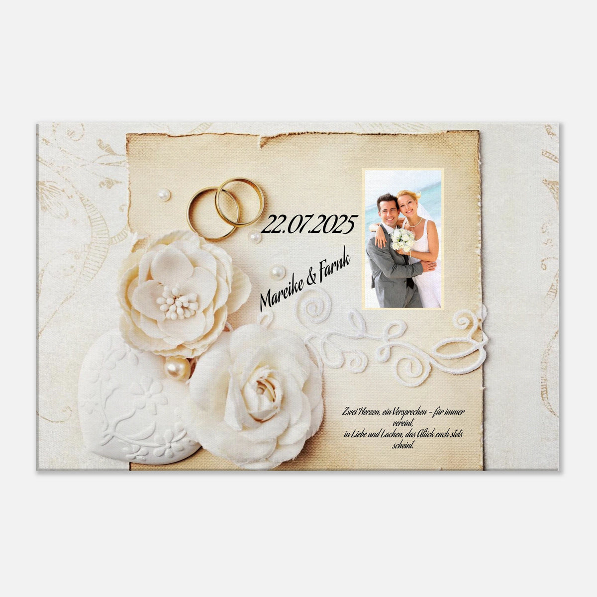 Romantische Dekoration mit emotionaler Tiefe. Geschenk zur Hochzeit - personalisierte Leinwand: ideal als persönliches Geschenk. Ein bleibendes Andenken an einen einmaligen Tag.