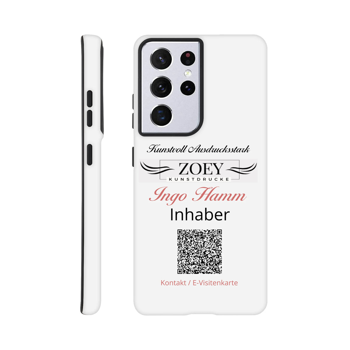 Dekoration mit Charakter. Hartschalen Phone Case für Samsung – QR-Code Visitenkarte -Werbeartikel: zeitlos und harmonisch. Schlicht, elegant und wirkungsvoll.