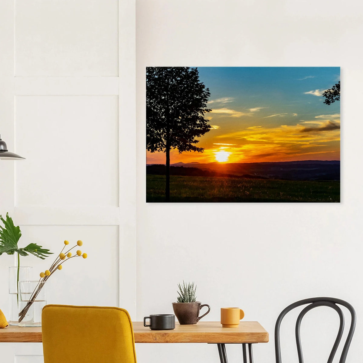 Kunstdruck auf Leinwand - Landschaftsbild Sonnenuntergang 70x100 cm / 28x40″ – Leinwandbild mit hochwertigem Motivdruck