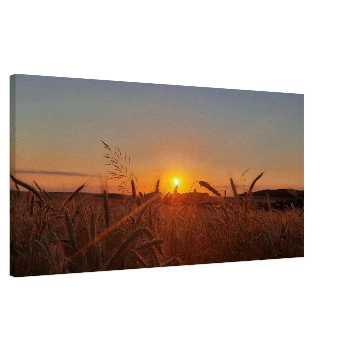 Dekoration mit Charakter. Landschaftsbild Kunstdruck auf Leinwand – Abendsonne Westerwald: für stilvolle Raumgestaltung. Schlicht, elegant und wirkungsvoll.