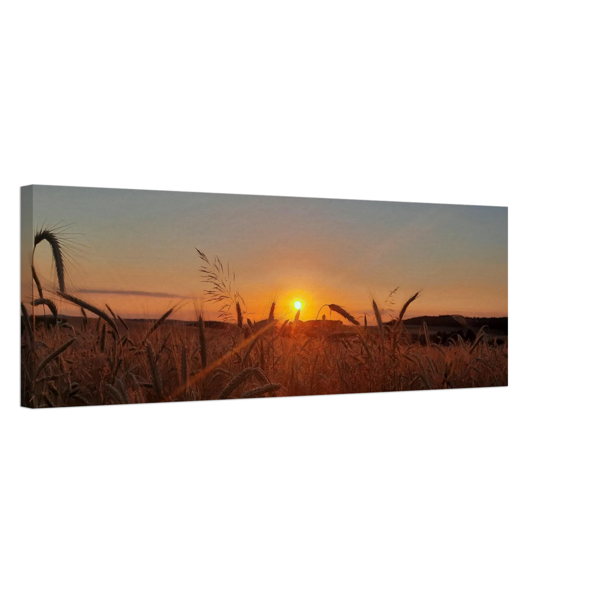 Dekoration mit Charakter. Landschaftsbild Kunstdruck auf Leinwand – Abendsonne Westerwald: für stilvolle Raumgestaltung. Schlicht, elegant und wirkungsvoll.