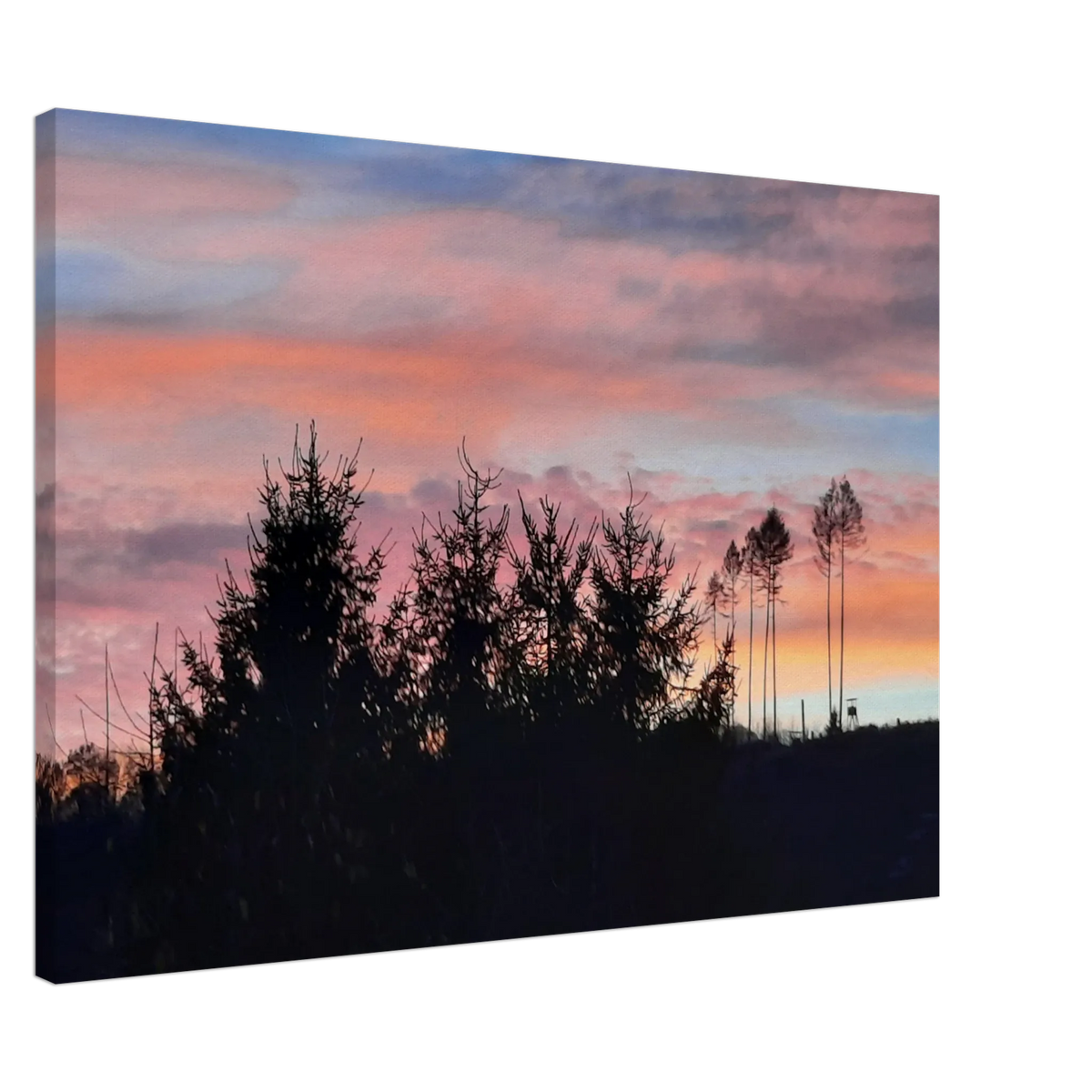 Stimmungsvolle Wandkunst für stilvolle Räume. Leinwand - Kunstdruck - Landschaft im Sonnenuntergang Molzhain 70x100: zeitlos und harmonisch. Schlicht, elegant und wirkungsvoll.